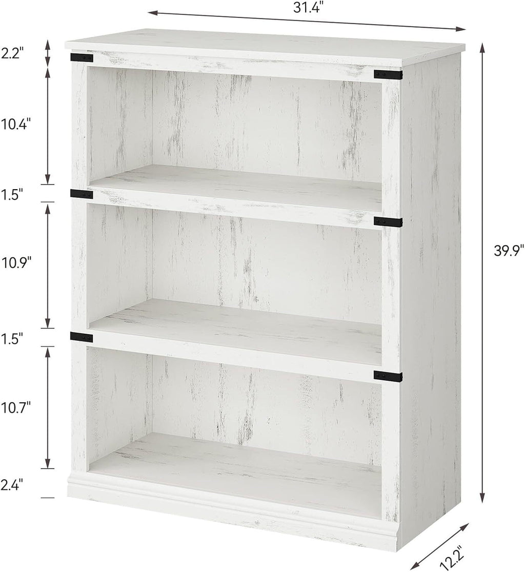 FOLDLIFE 3 Tier Bookcase, 40" Low Bookcase with Storage Open Display Bookshelves, Wooden Book Shelves Home Decor Furniture for Home Office,White