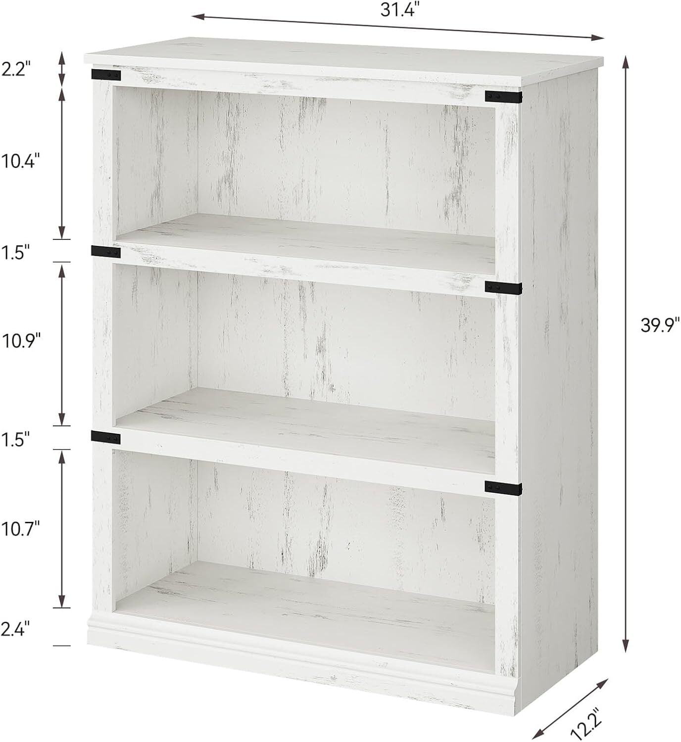 FOLDLIFE 3 Tier Bookcase, 40" Low Bookcase with Storage Open Display Bookshelves, Wooden Book Shelves Home Decor Furniture for Home Office,White