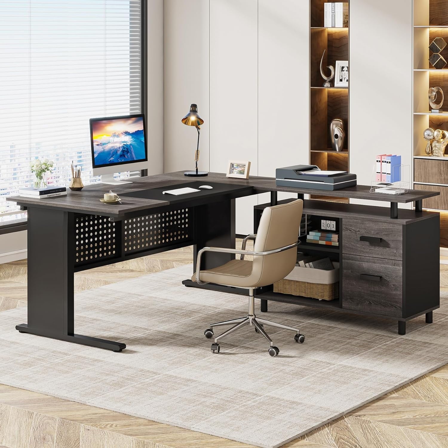 Tribesigns Executive Desk, Large Computer Desk with File Cabinet, Executive Office Desk with Storage Cabinet, Business Furniture Desk Workstation for Home Office