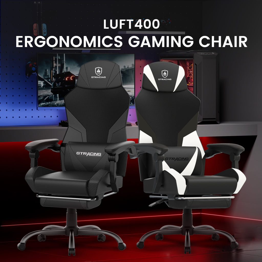GTRACING LUFT-400 Mesh & Faux Leather Office Gaming Chair with Footrest, Black