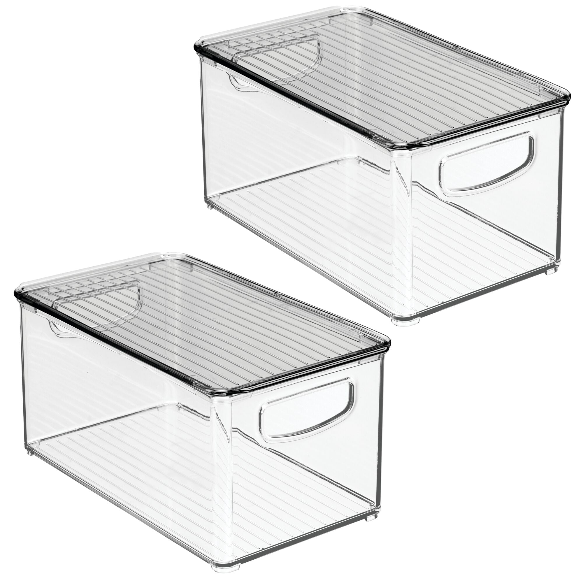 mDesign Plastic Office Storage Bin Box with Lid and Handles, 2 Pack, Clear/Gray