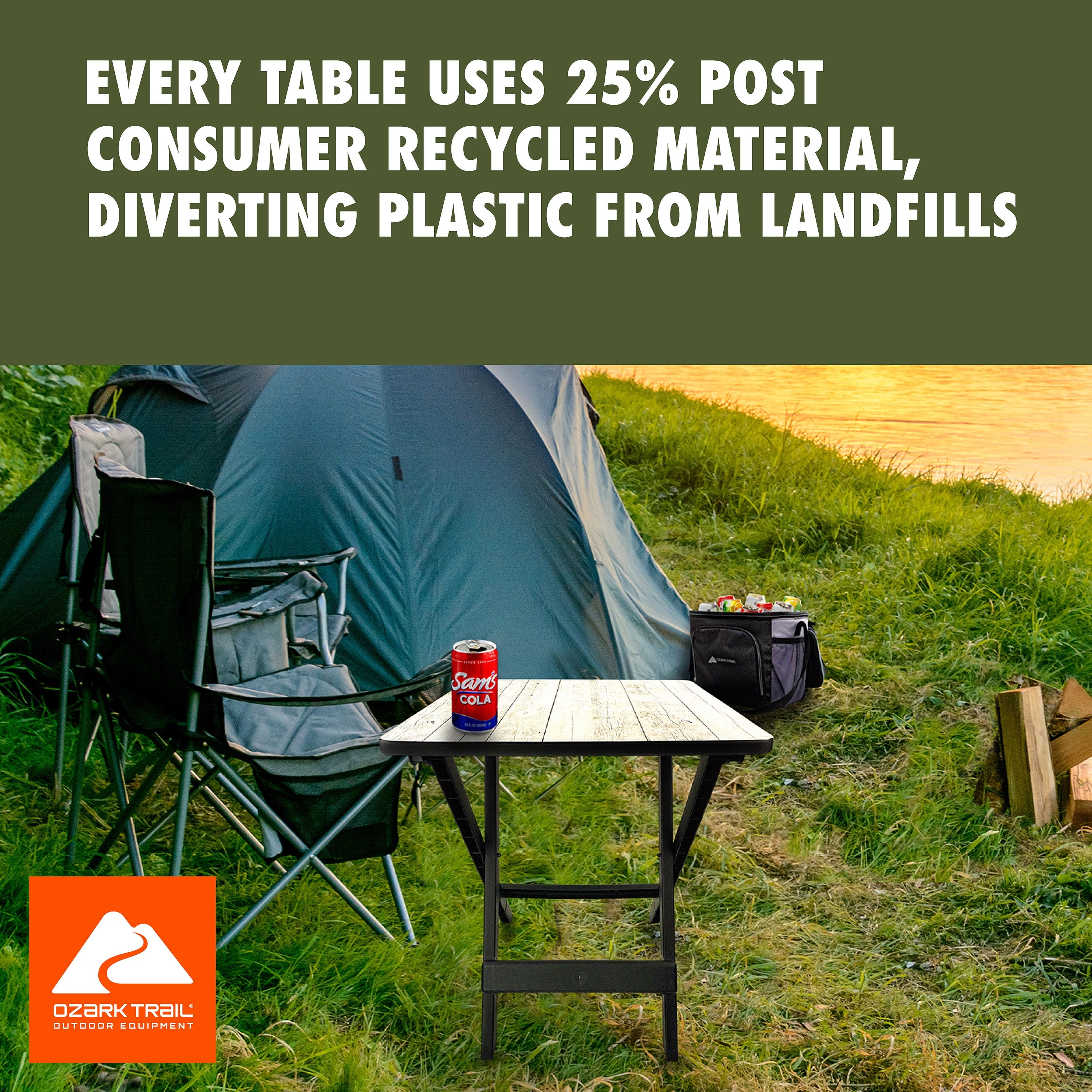 Ozark Trail 19-inch Plastic Folding Outdoor Camp Side Table, Gray Wood Grain