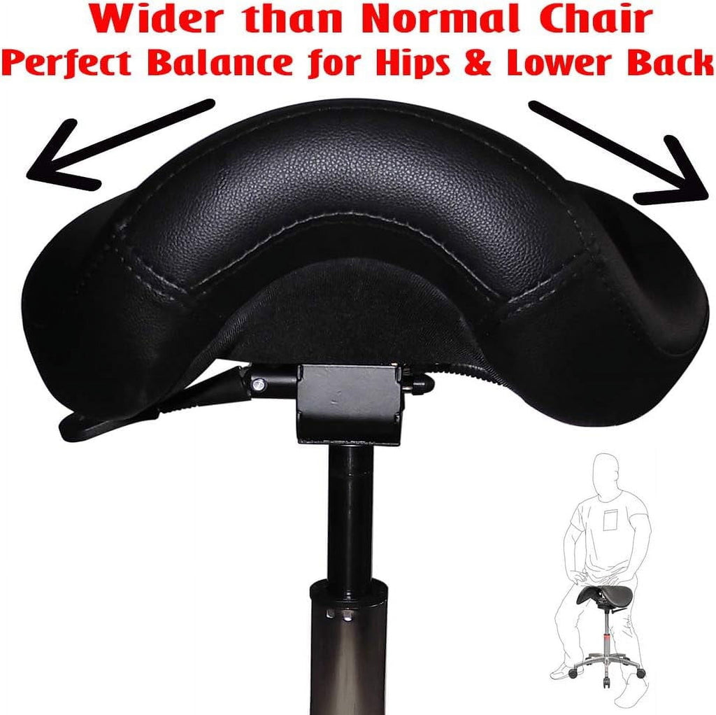 2xhome Ergonomic Saddle Stool with Back and Padded Seat, Tilt Height Adjustable Swivel Chair for Office or Medical Clinic, Black, Set of 1, 1 piece