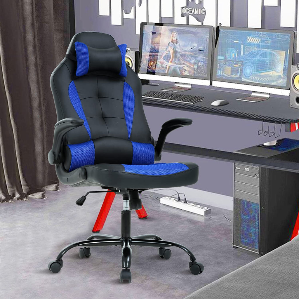 Blue Gaming Chair,  Gaming Chairs for Adults, Comfy Office Chair Ergonomic Desk Chair Computer Chair with Flip Up Arms, Swivel Reclining Gamer Chair, Height & Backrest Adjustable, 300 Lbs