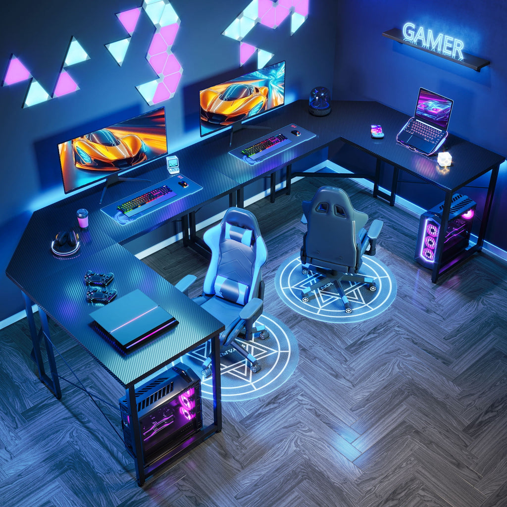 Casacomoda Computer Desk L Shaped, 51” Reversible L Shaped Computer Desk with Monitor Stand, Home Office Desk, Carbon Fiber Black