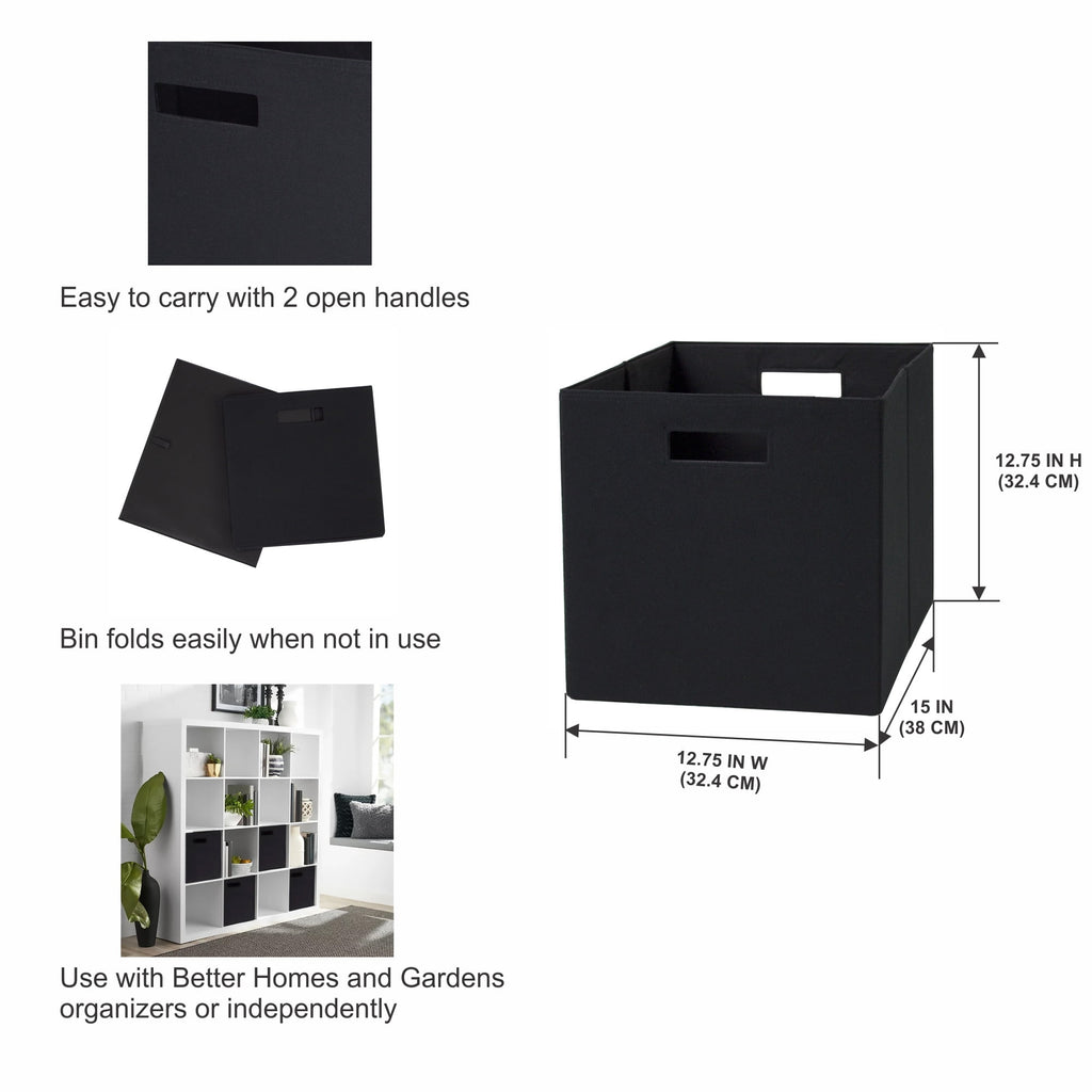 Better Homes & Gardens Collapsible Fabric Cube Storage Bin, Rich Black