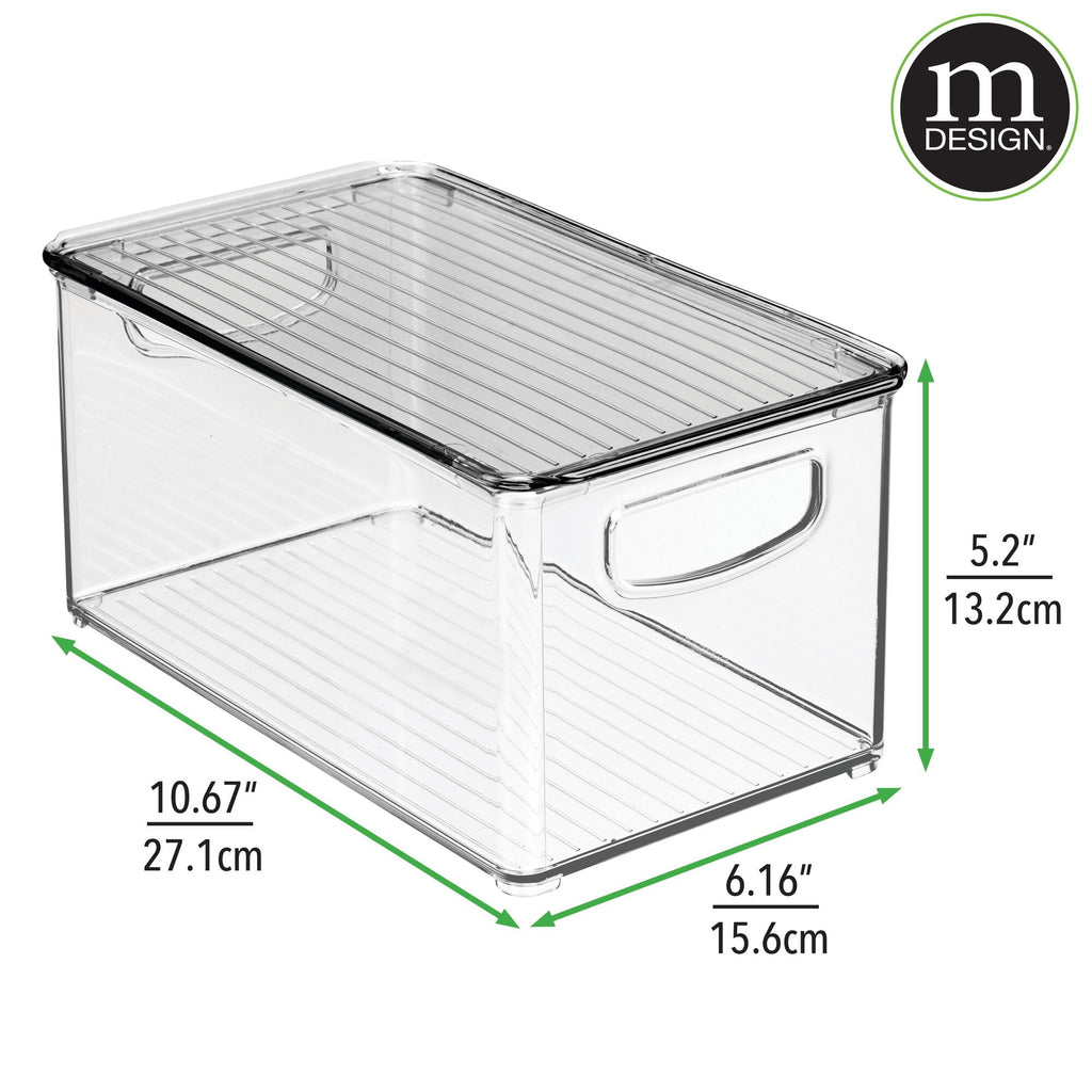 mDesign Plastic Office Storage Bin Box with Lid and Handles, 2 Pack, Clear/Gray