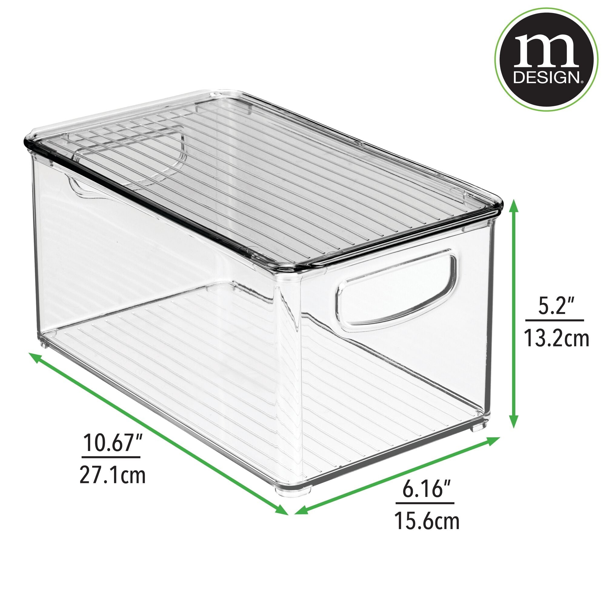 mDesign Plastic Office Storage Bin Box with Lid and Handles, 2 Pack, Clear/Gray