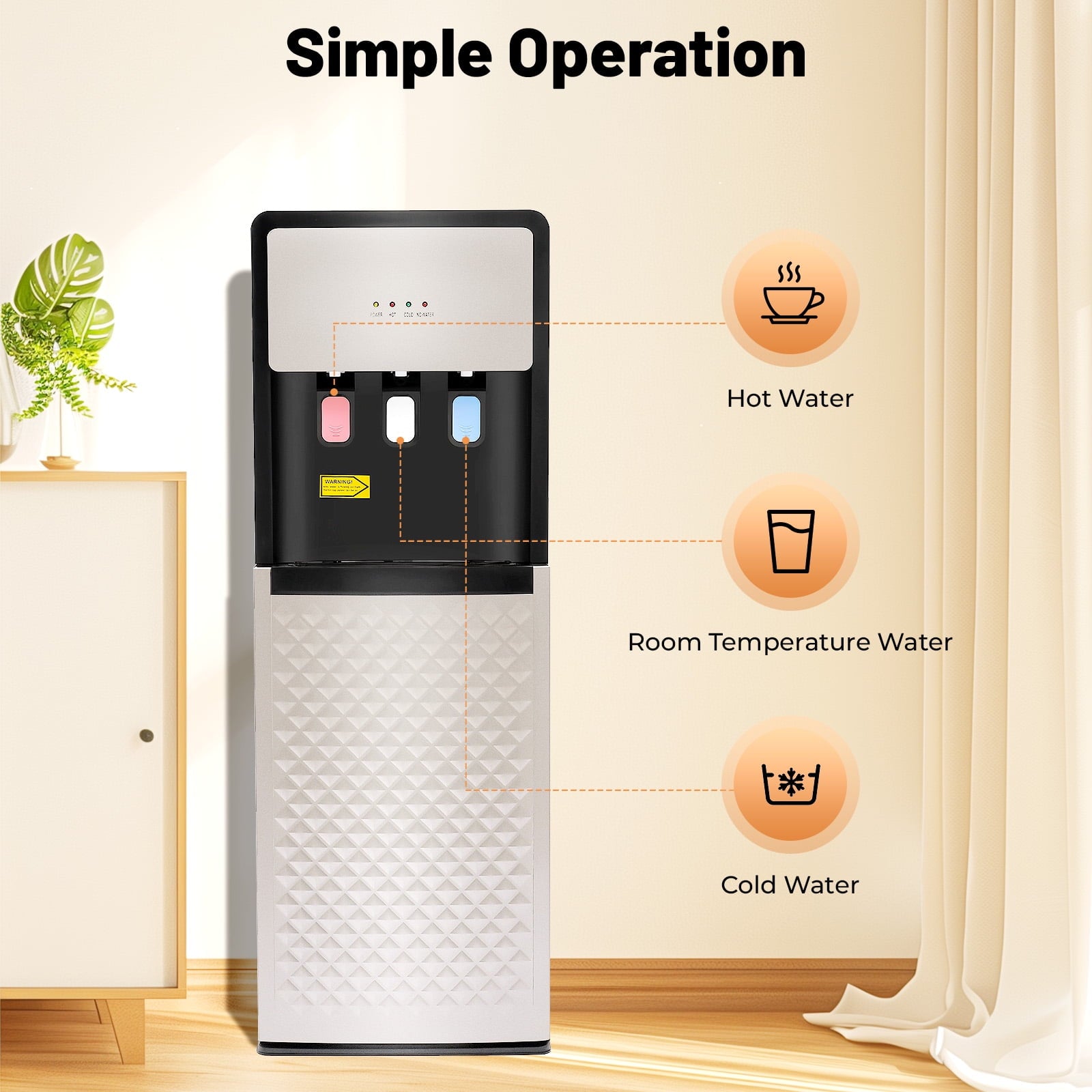 ChicHomey Bottom Loading Water Cooler Dispenser Silver Grey,500W Heating,5 Gallon Hot & Cold Standing Water Dispenser with 3 Temperature Settings,for Home/Office