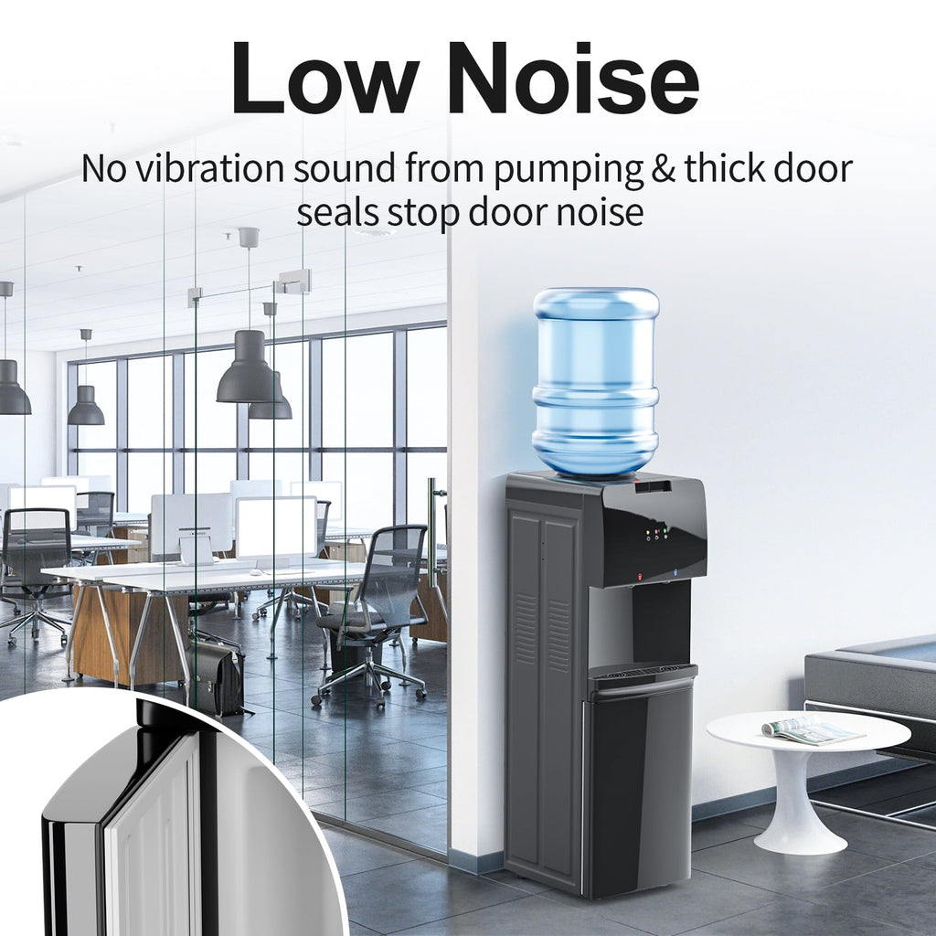 Manastin Top Loading Double Temperature Water Dispenser for 3 or 5 Gallon Bottles, Safety Lock, Detachable Water Tray, Stylish Black