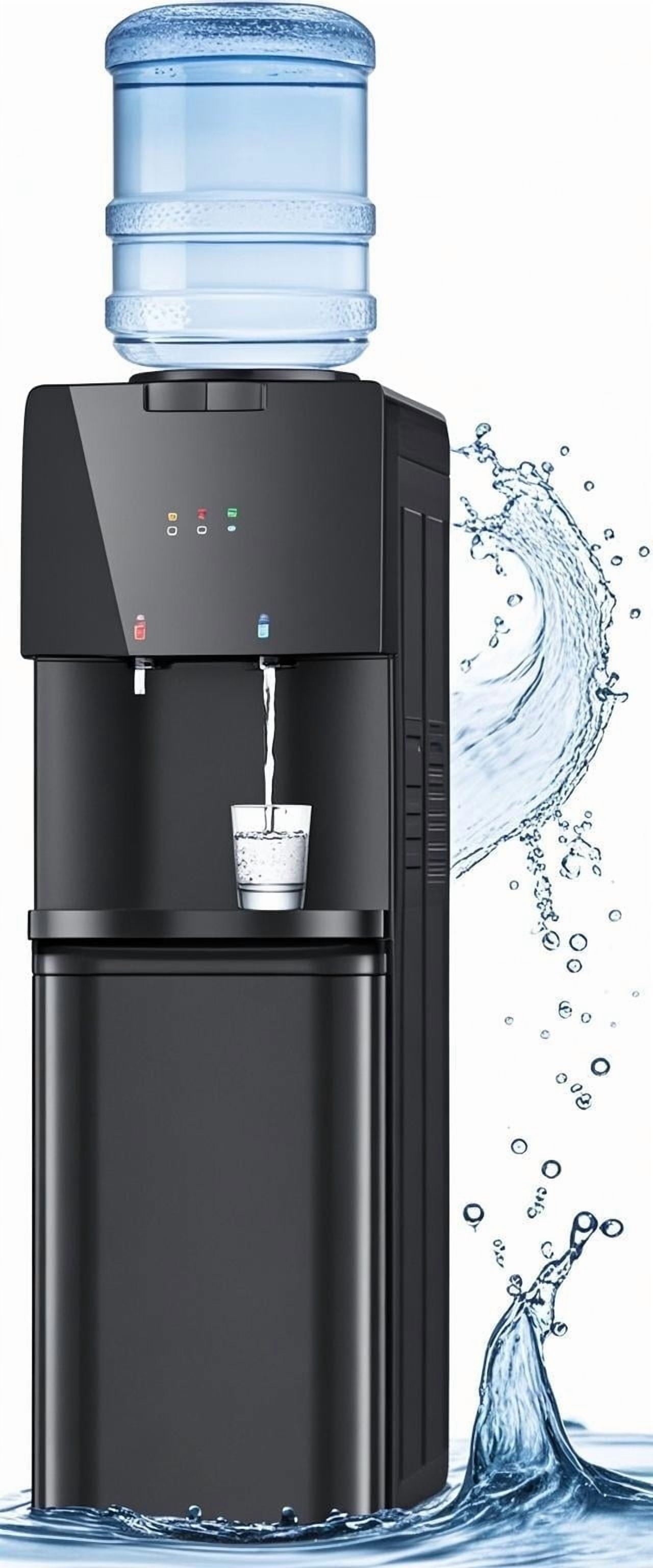 Manastin Top Loading Double Temperature Water Dispenser for 3 or 5 Gallon Bottles, Safety Lock, Detachable Water Tray, Stylish Black