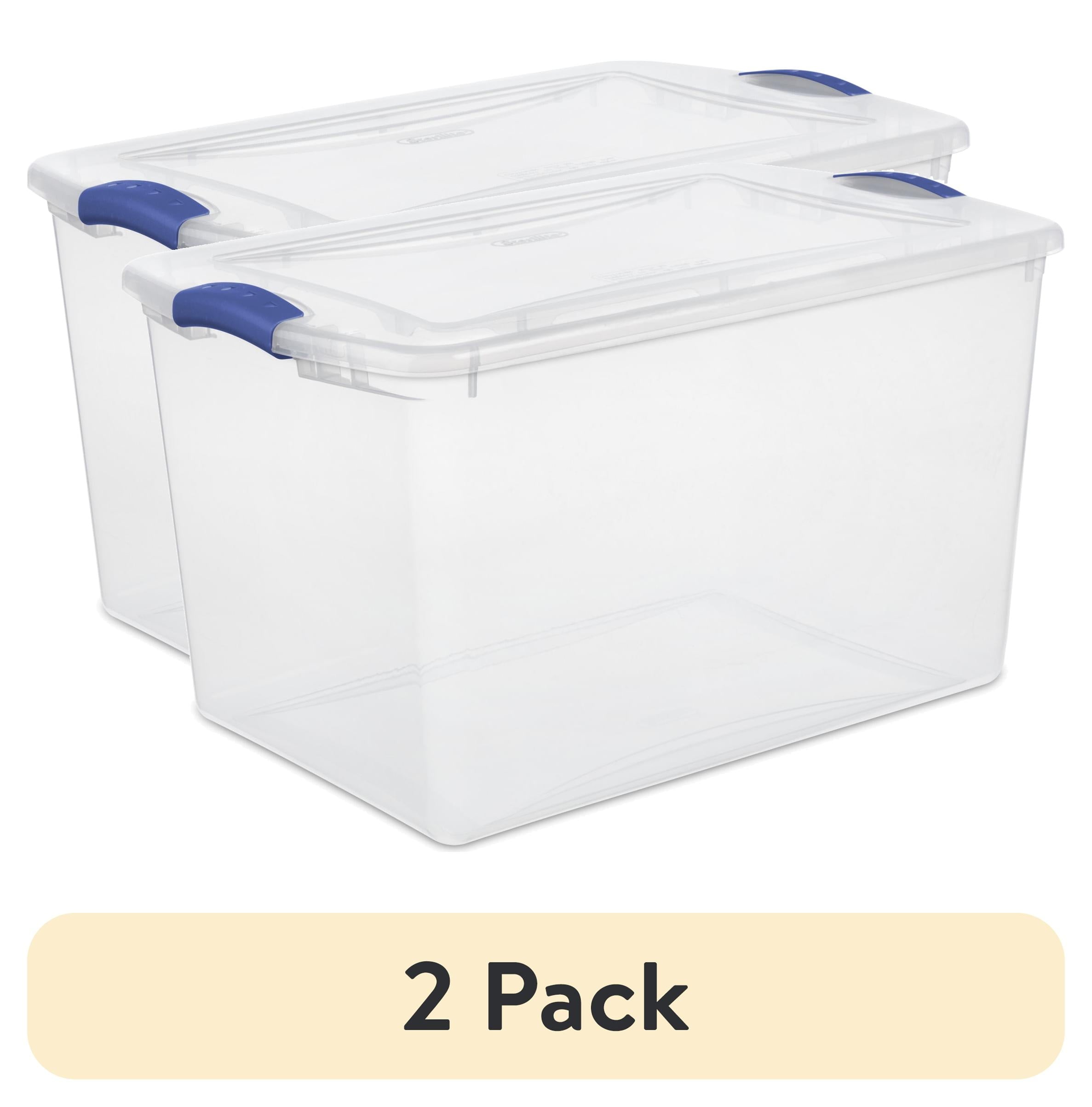 Sterilite Large Storage Bin, 66 Quart Clear Plastic Storage Container with Latch Lid, Blue