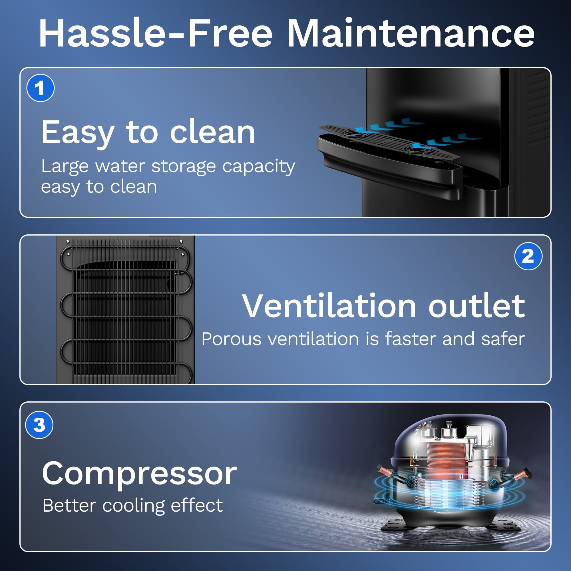 Manastin Top Loading Double Temperature Water Dispenser for 3 or 5 Gallon Bottles, Safety Lock, Detachable Water Tray, Stylish Black