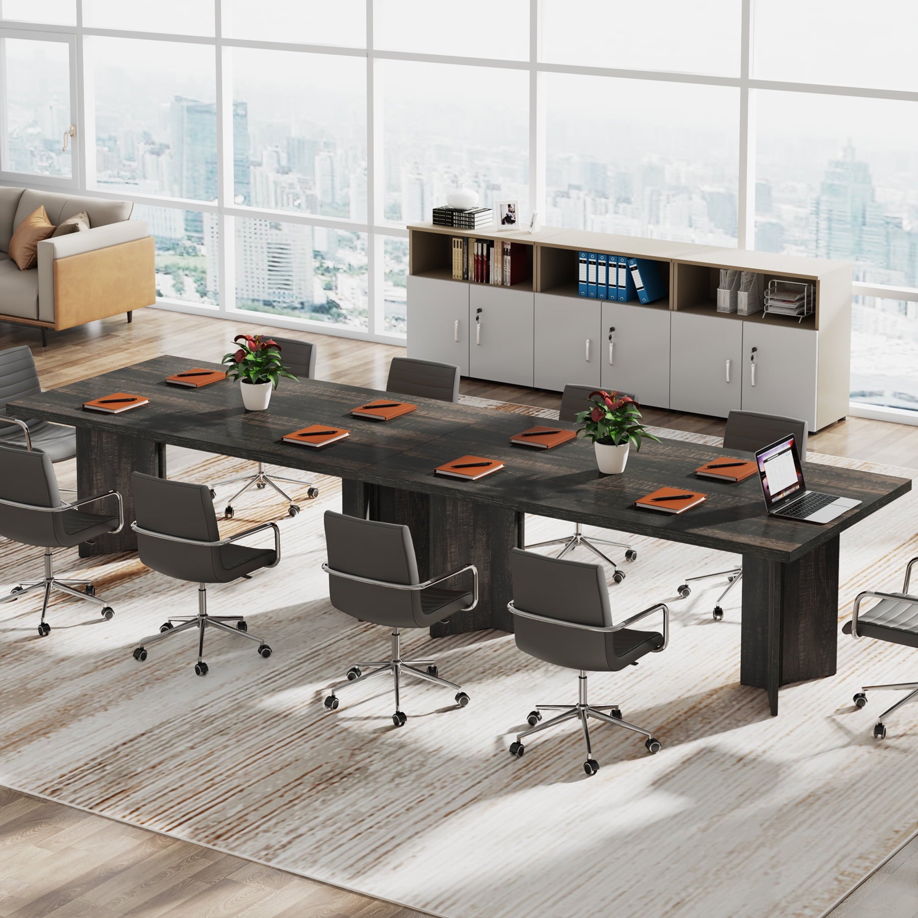 Finmind 63" Office Computer Desk, Vintage Executive Desk Conference Table for Home Office, Gray