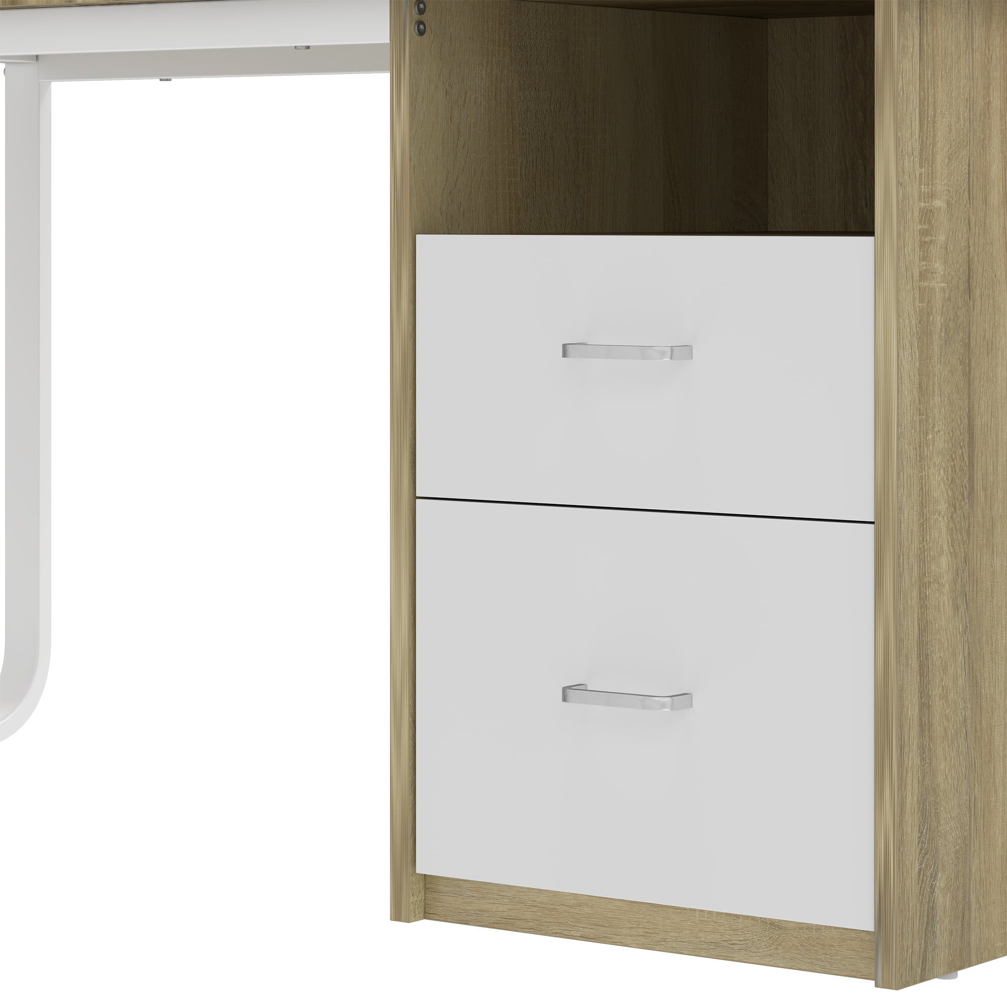 Uforic 47" Computer Desk with Storage Drawers & LED Light, Office Desk with Power Outlets, for Small Spaces, Oak