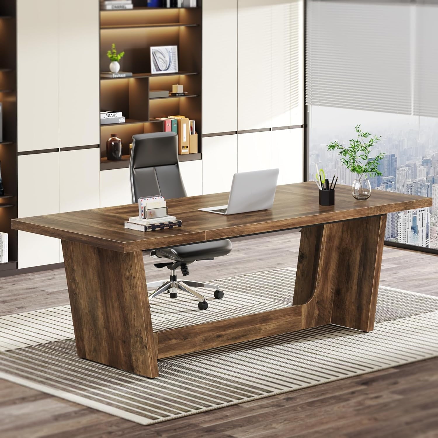 Tribesigns 70.87-Inch Executive Computer Desk: Large Home Office Desk with Solid Wooden Pedestal