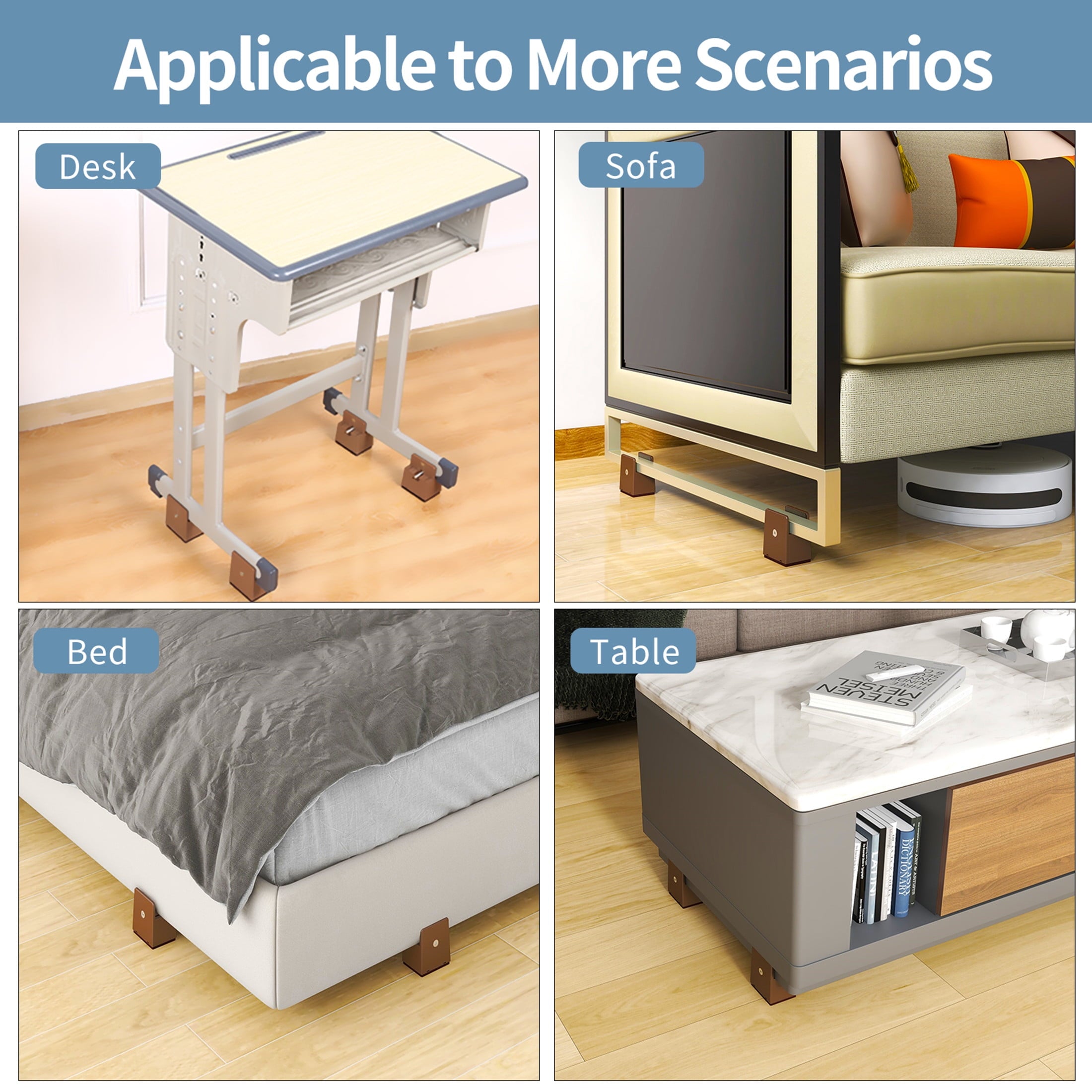 Ezprotekt Adjustable Furniture Riser Screw Clamp,Fits Foot Thickness of Bed from 0 to 1.5", Elevation in Heights 2"Bed Risers Heavy Duty (4Pack)