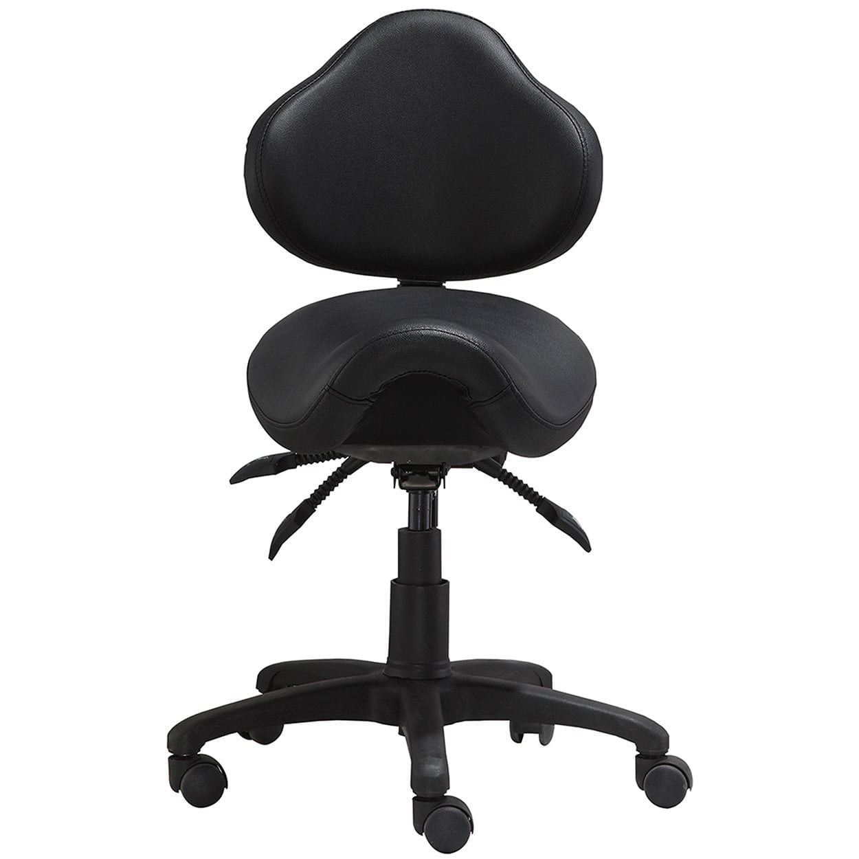 2xhome Ergonomic Saddle Stool with Back and Padded Seat, Tilt Height Adjustable Swivel Chair for Office or Medical Clinic, Black, Set of 1, 1 piece