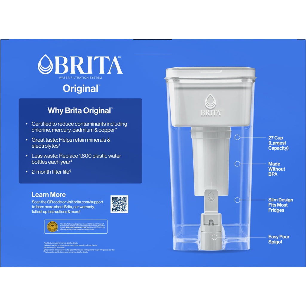 Brita Extra Large Ultramax 27 Cup Grey Filtered Water Dispenser with 1 Standard Filter