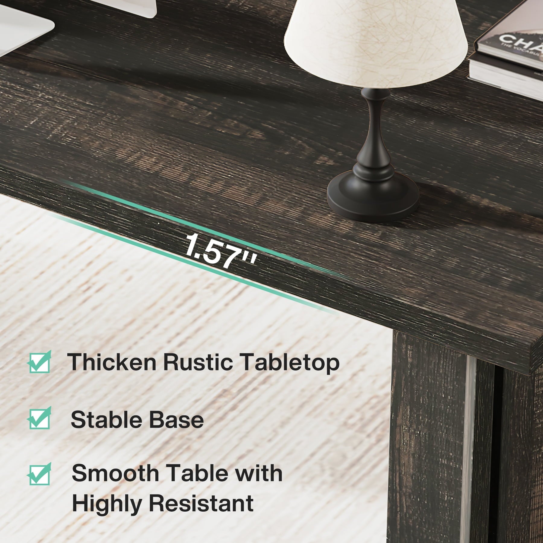 Finmind 63" Office Computer Desk, Vintage Executive Desk Conference Table for Home Office, Gray