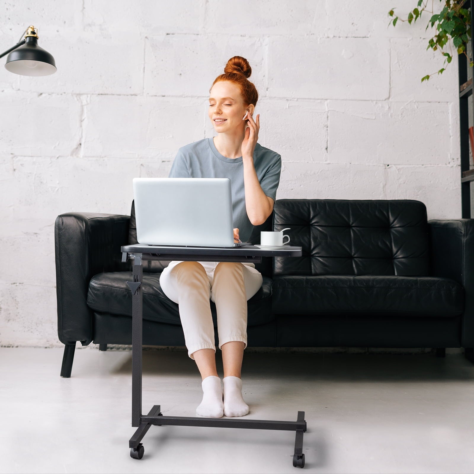 Ktaxon Adjustable Overbed Bedside Table Lap Desk with Wheels for Home Office, Gray