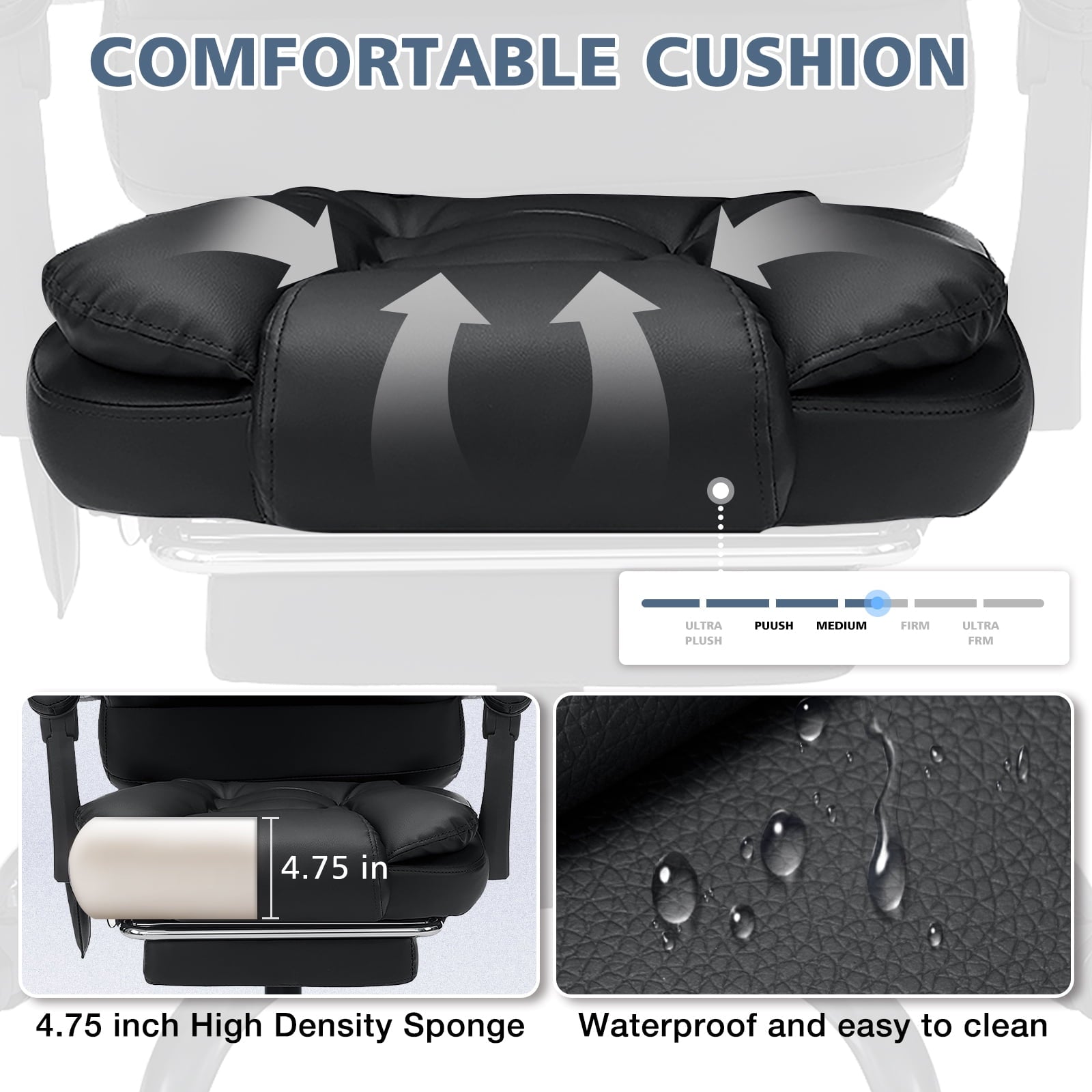 Hoffree Executive Office Chair Massage High Back Leather Office Chair with Footrest Reclining Computer Desk Chair Lumbar Back Support Swivel Rolling for Home Office Black