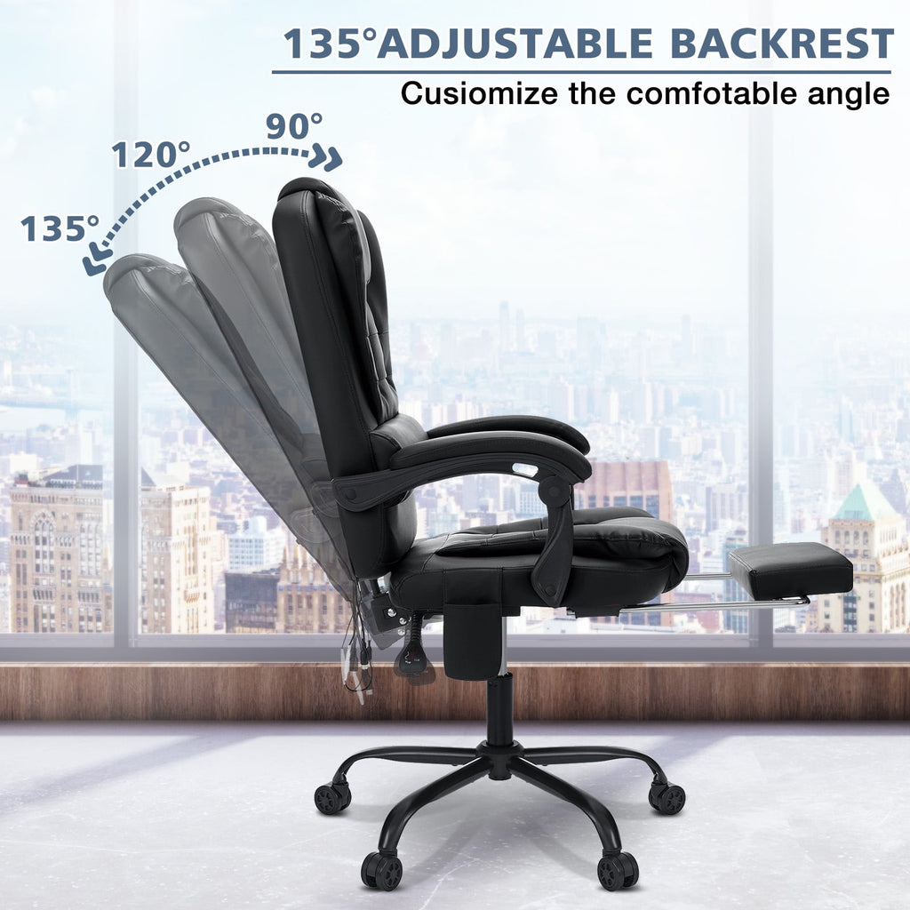 Hoffree Executive Office Chair Massage High Back Leather Office Chair with Footrest Reclining Computer Desk Chair Lumbar Back Support Swivel Rolling for Home Office Black