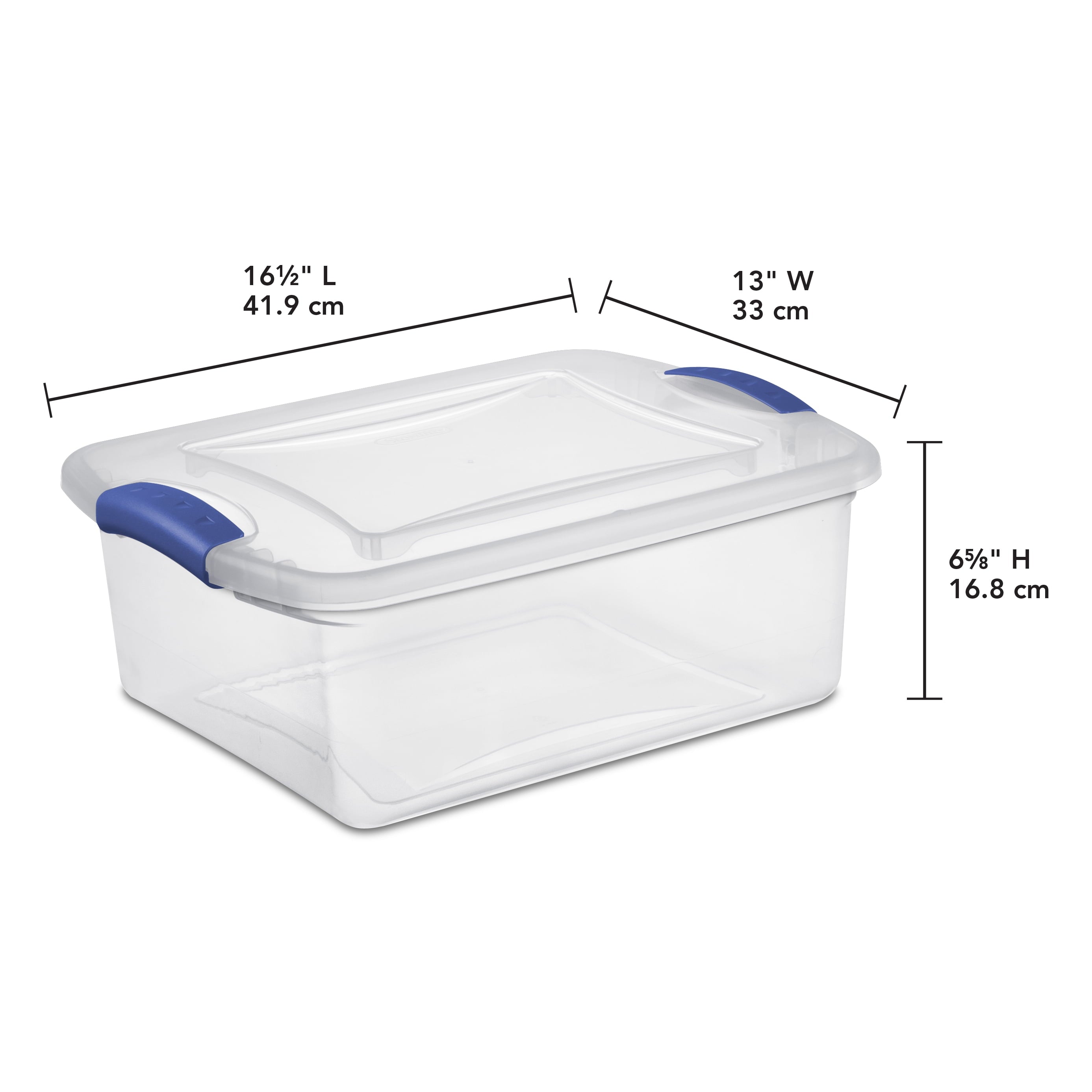 Sterilite 15 Quart Latch Box, Small Clear Plastic Storage Bin with Lid, Blue Latch