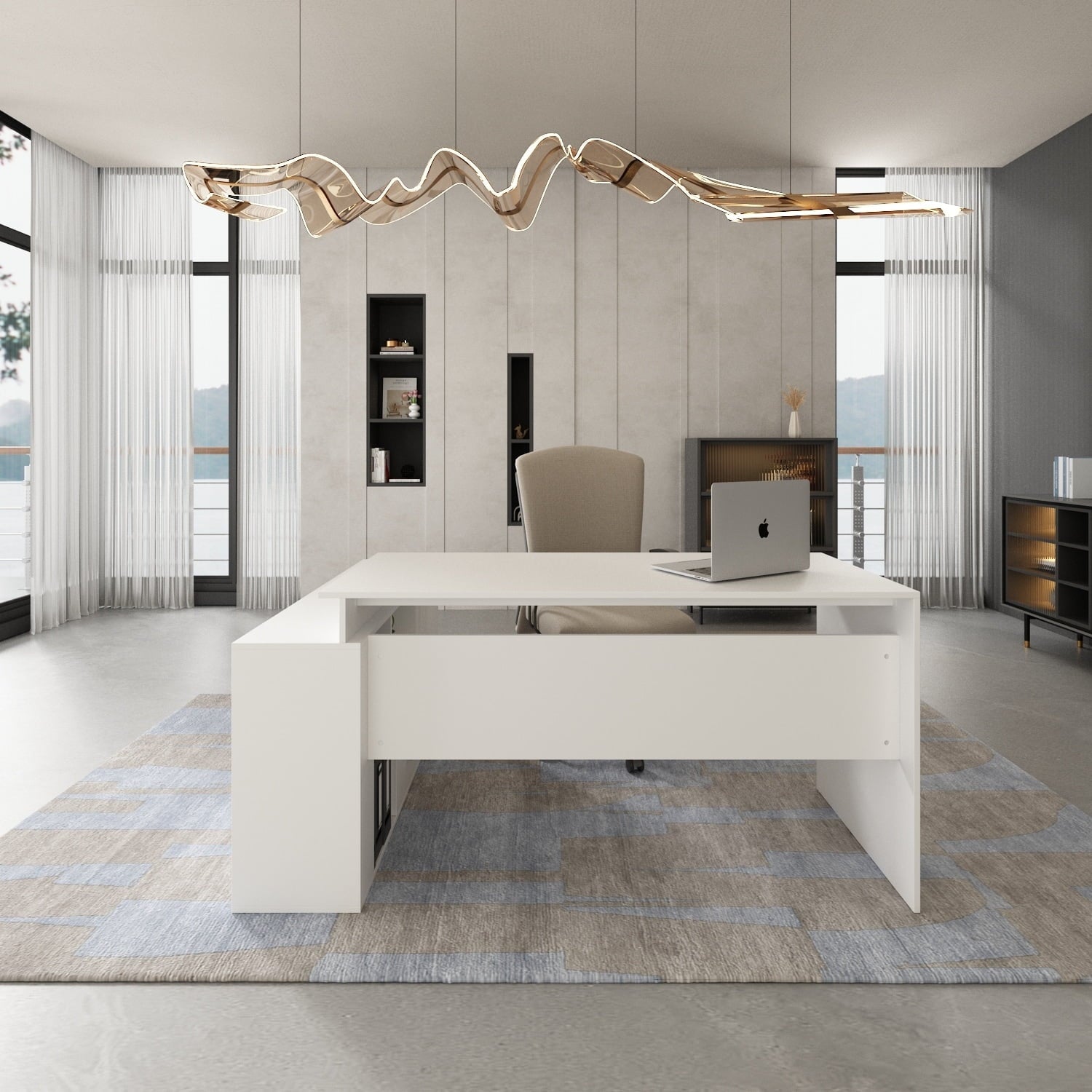 Timechee  Office Computer Desk L Shaped Corner Desk  Drawers  Shelves