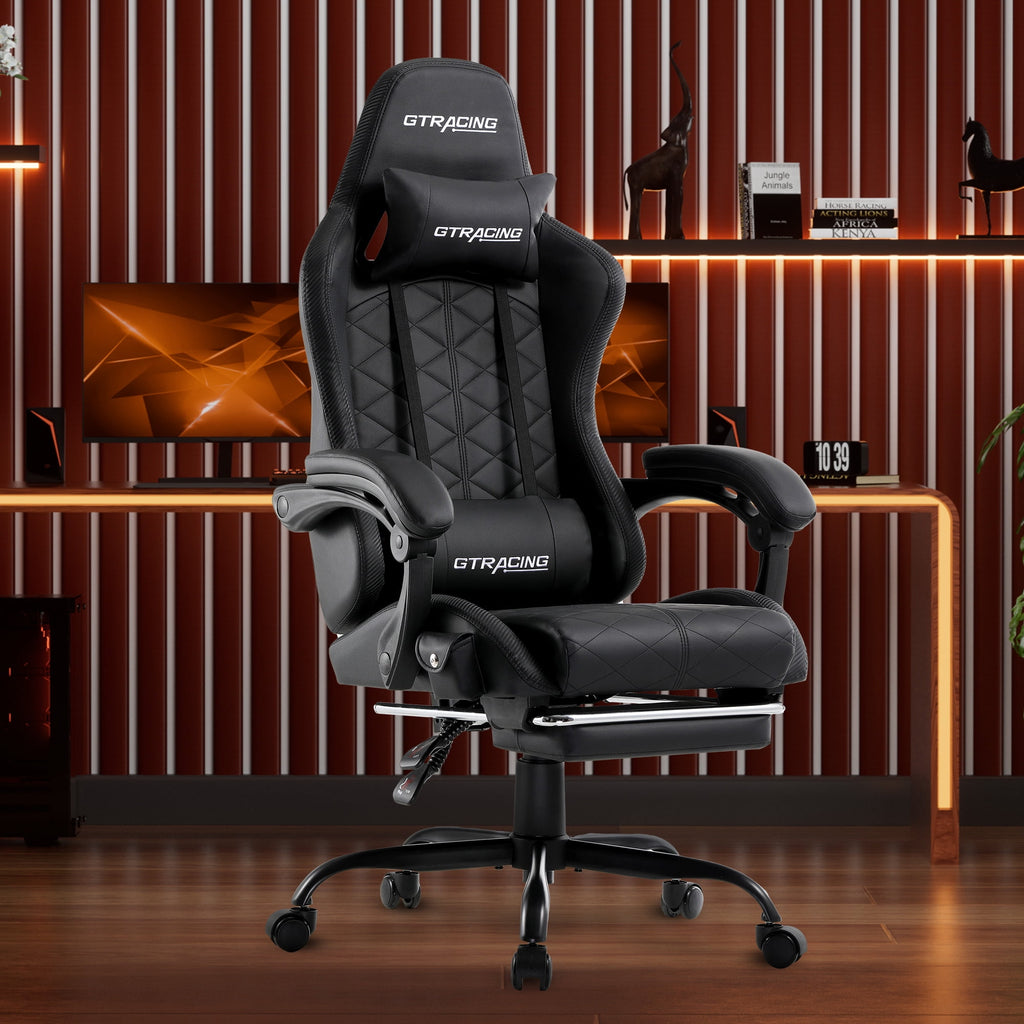 GTRACING GTW-100 Reclining Gaming Chair with Bluetooth, Adjustable Pillows and Footrest, Black