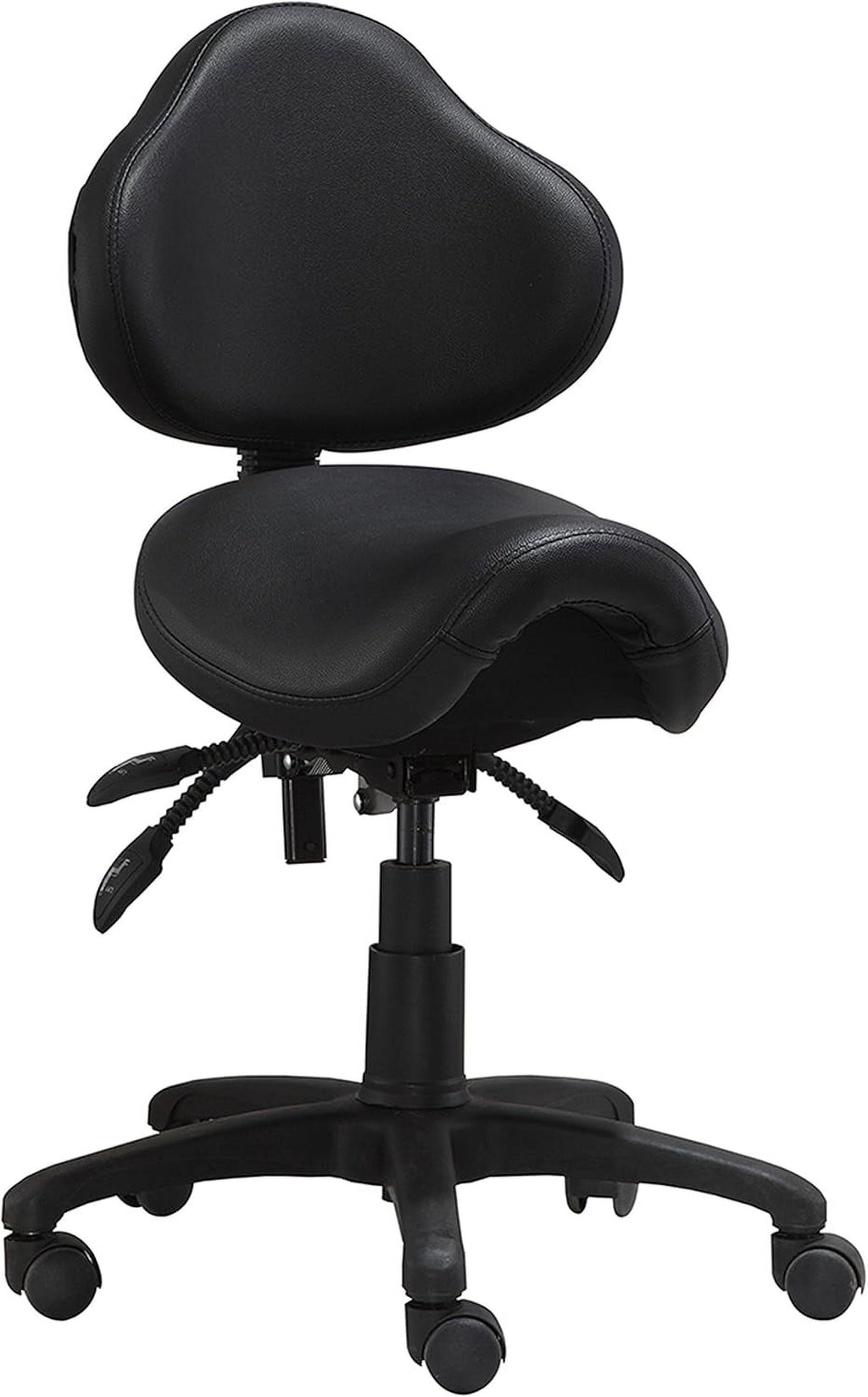2xhome Ergonomic Saddle Stool with Back and Padded Seat, Tilt Height Adjustable Swivel Chair for Office or Medical Clinic, Black, Set of 1, 1 piece