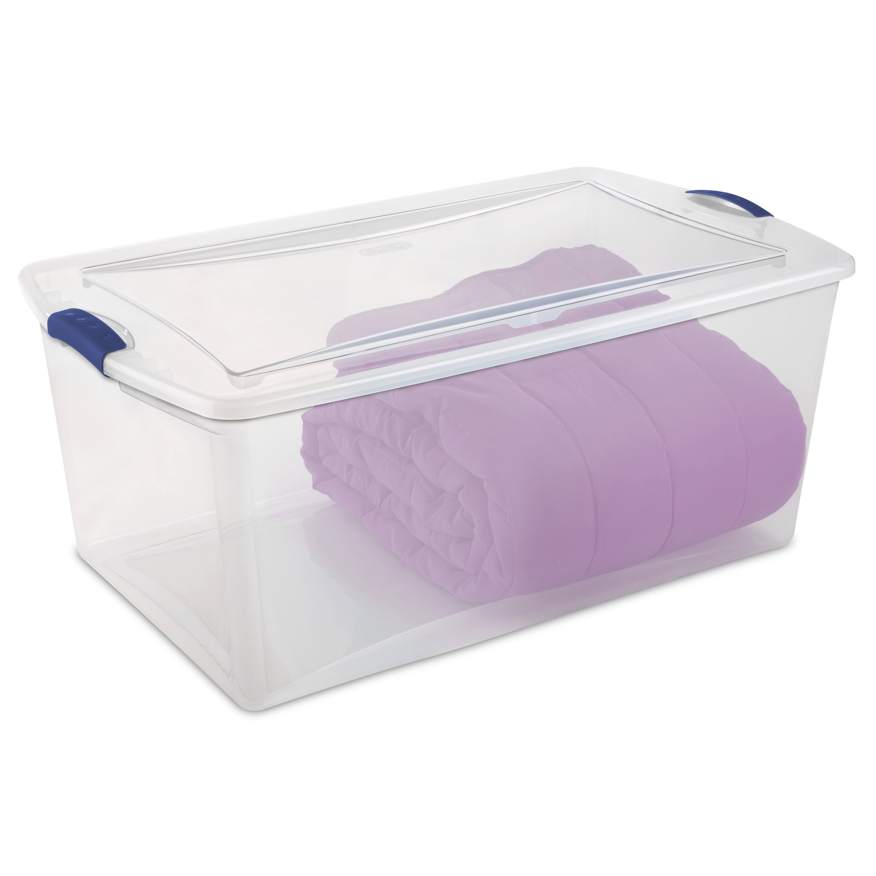 Sterilite 105 Quart Latch Box, Clear Plastic Storage Bin with Clear Lid, Blue Latch