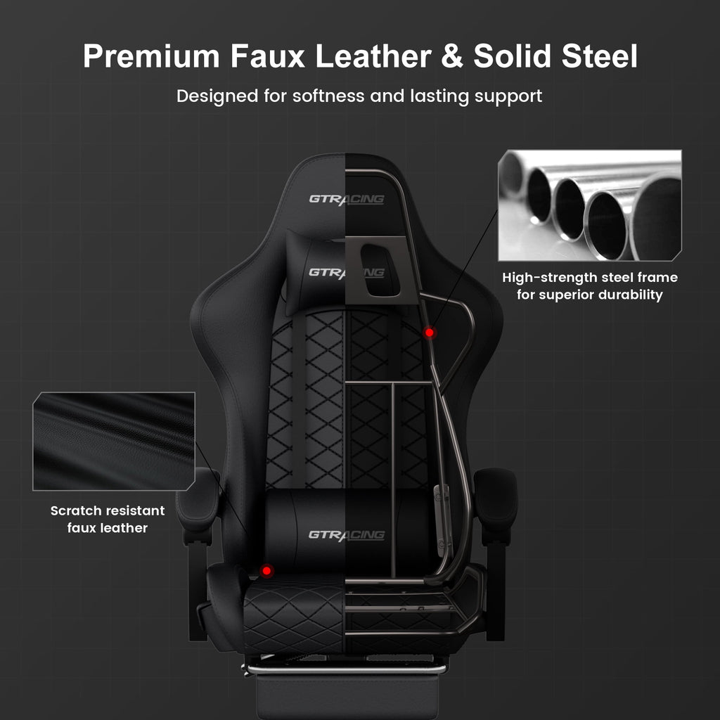 GTRACING GTW-100 Reclining Gaming Chair with Bluetooth, Adjustable Pillows and Footrest, Black