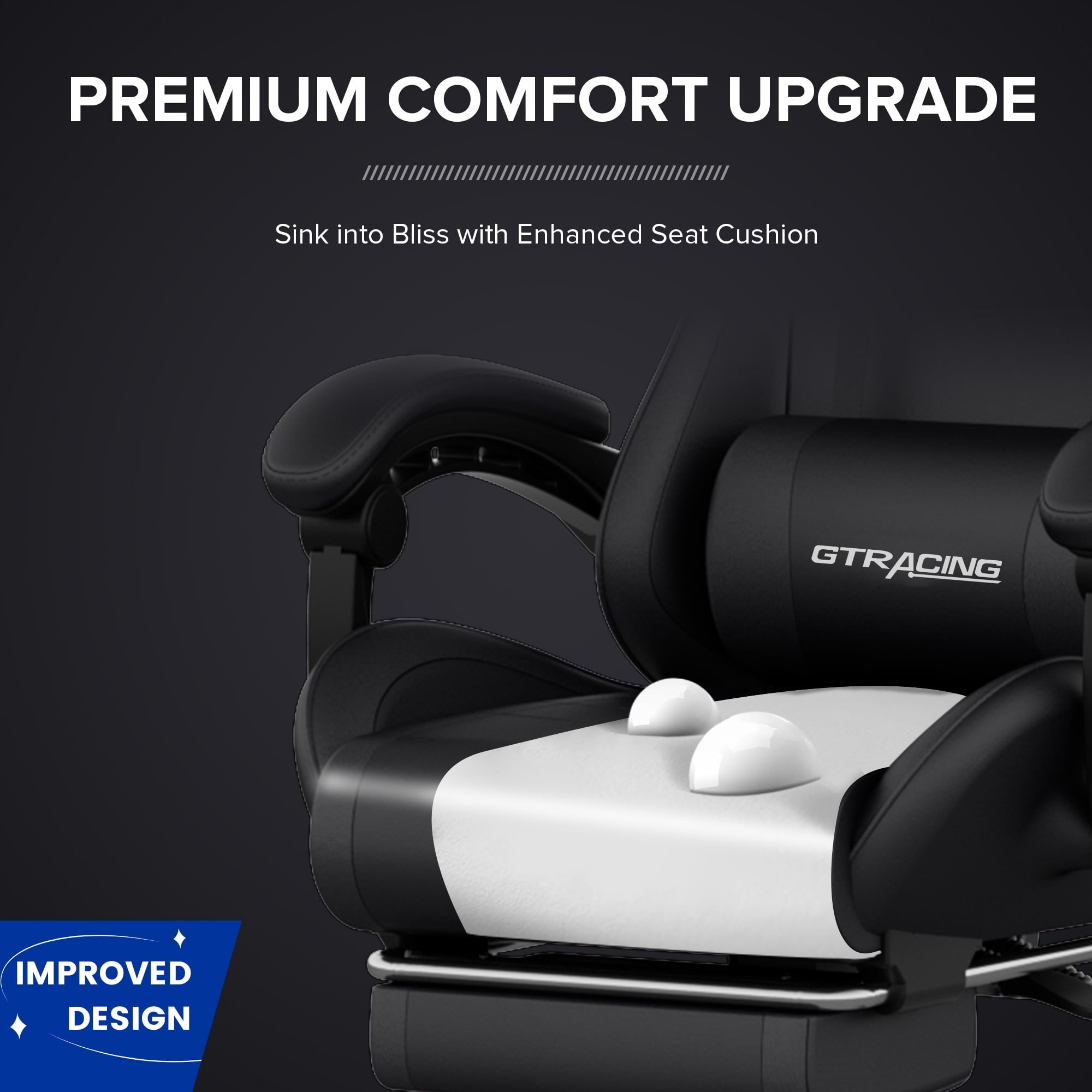 GTRACING GTW-100 Reclining Gaming Chair with Bluetooth, Adjustable Pillows and Footrest, Black