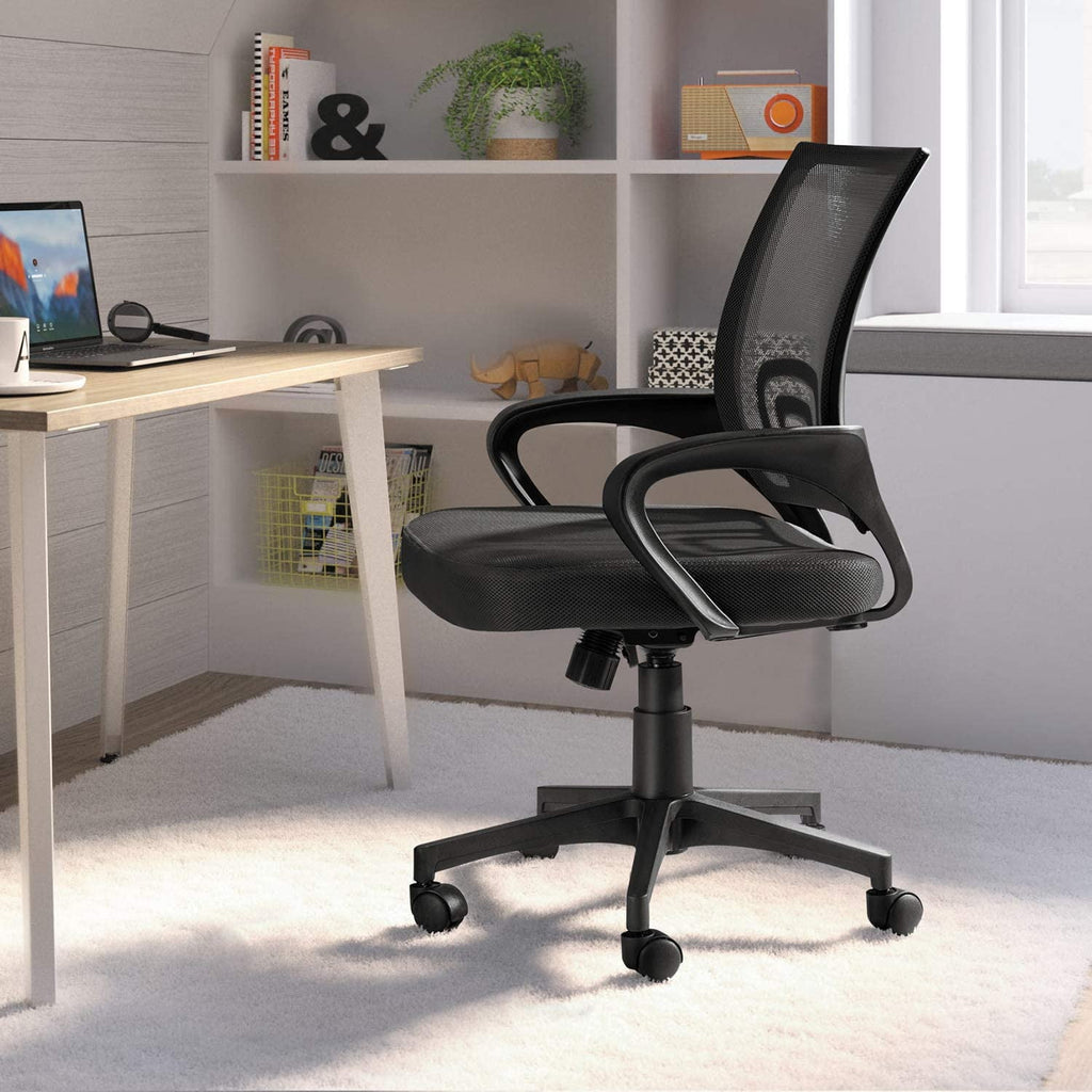 Lacoo Adjustable Mid Back Office Chair Mesh Swivel Desk Chair with Armrests, Black