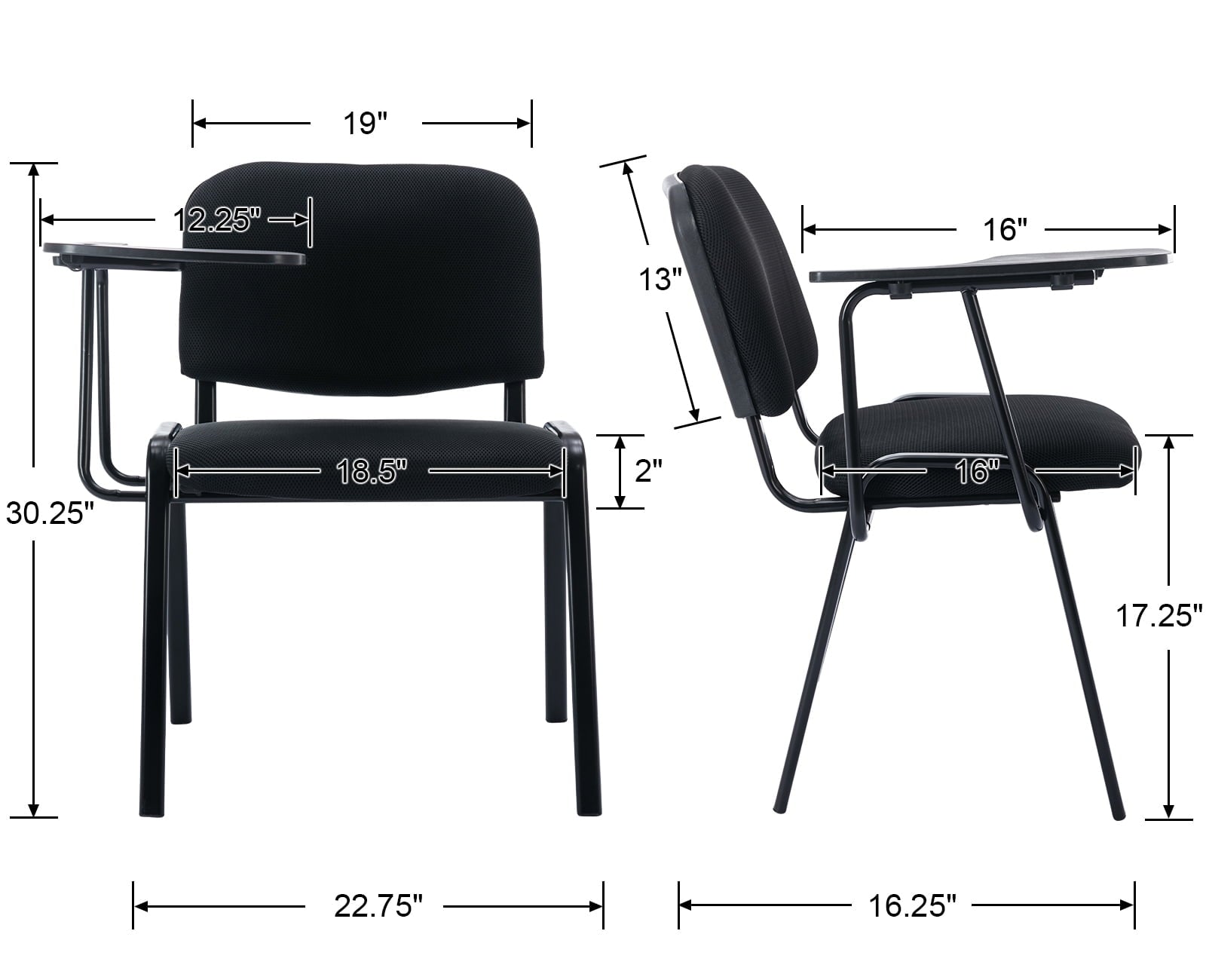 Guyou Set of 5 Black Stackable Conference Room Chairs with Flip-up Tablet Arm, Mesh Reception Chair with Back, Ergonomic Office Chairs, Visitor Chairs for Conference Room Training Room School