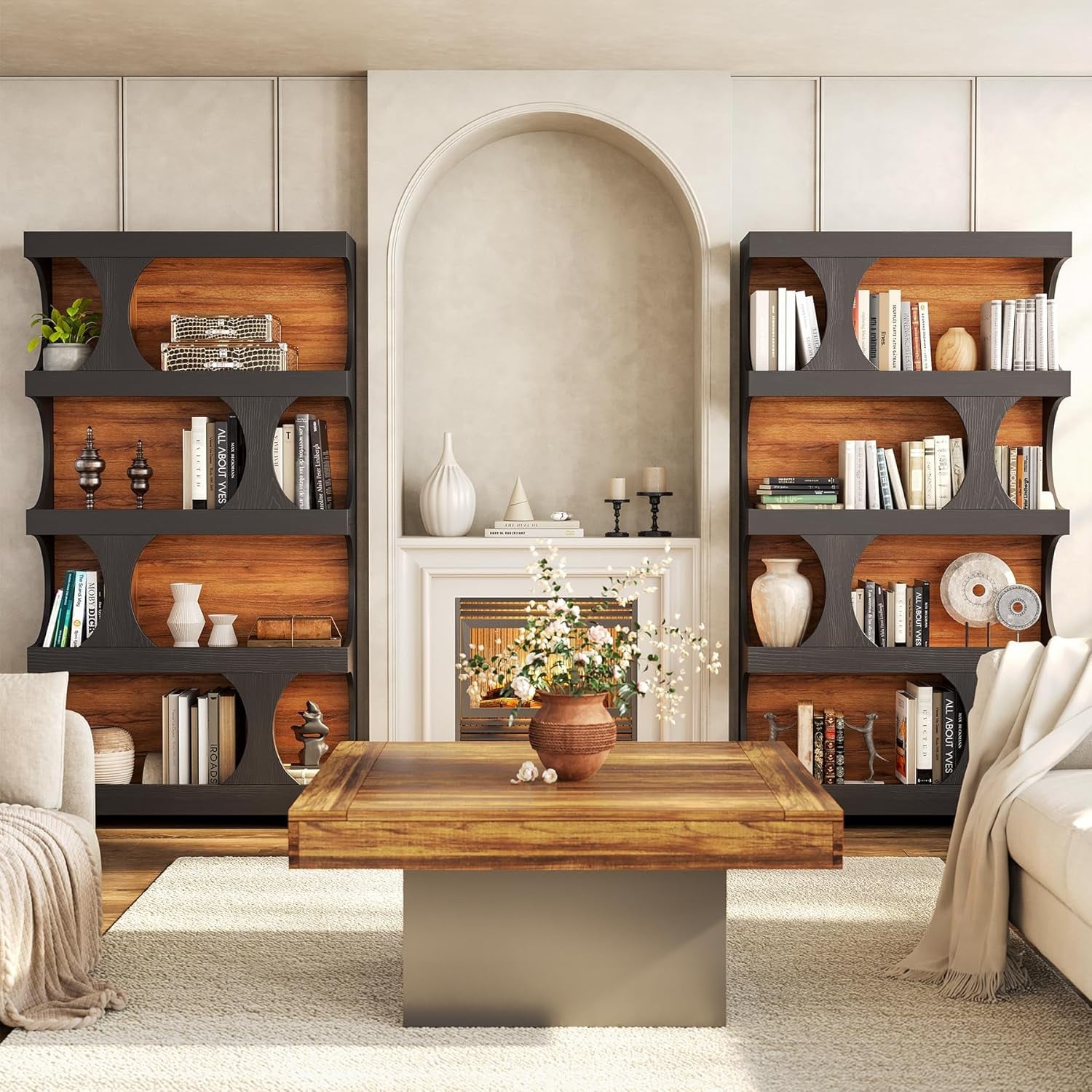 LITTLE TREE 4-Tier Large Bookshelf, 70.8-Inch Tall Bookcase with Storage Shelves, All Wooden Modern Display Rack, Black Open Book Shelf for Living Room, Bedroom, Office