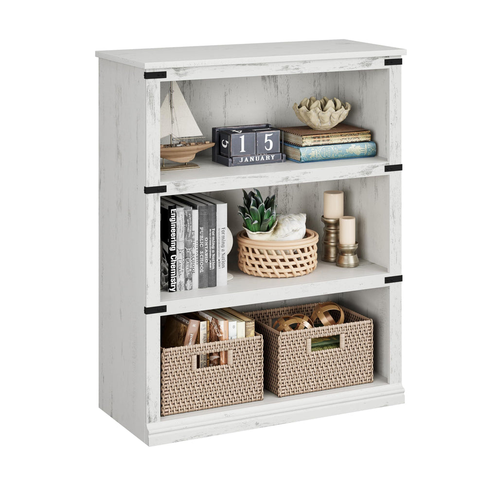FOLDLIFE 3 Tier Bookcase, 40" Low Bookcase with Storage Open Display Bookshelves, Wooden Book Shelves Home Decor Furniture for Home Office,White