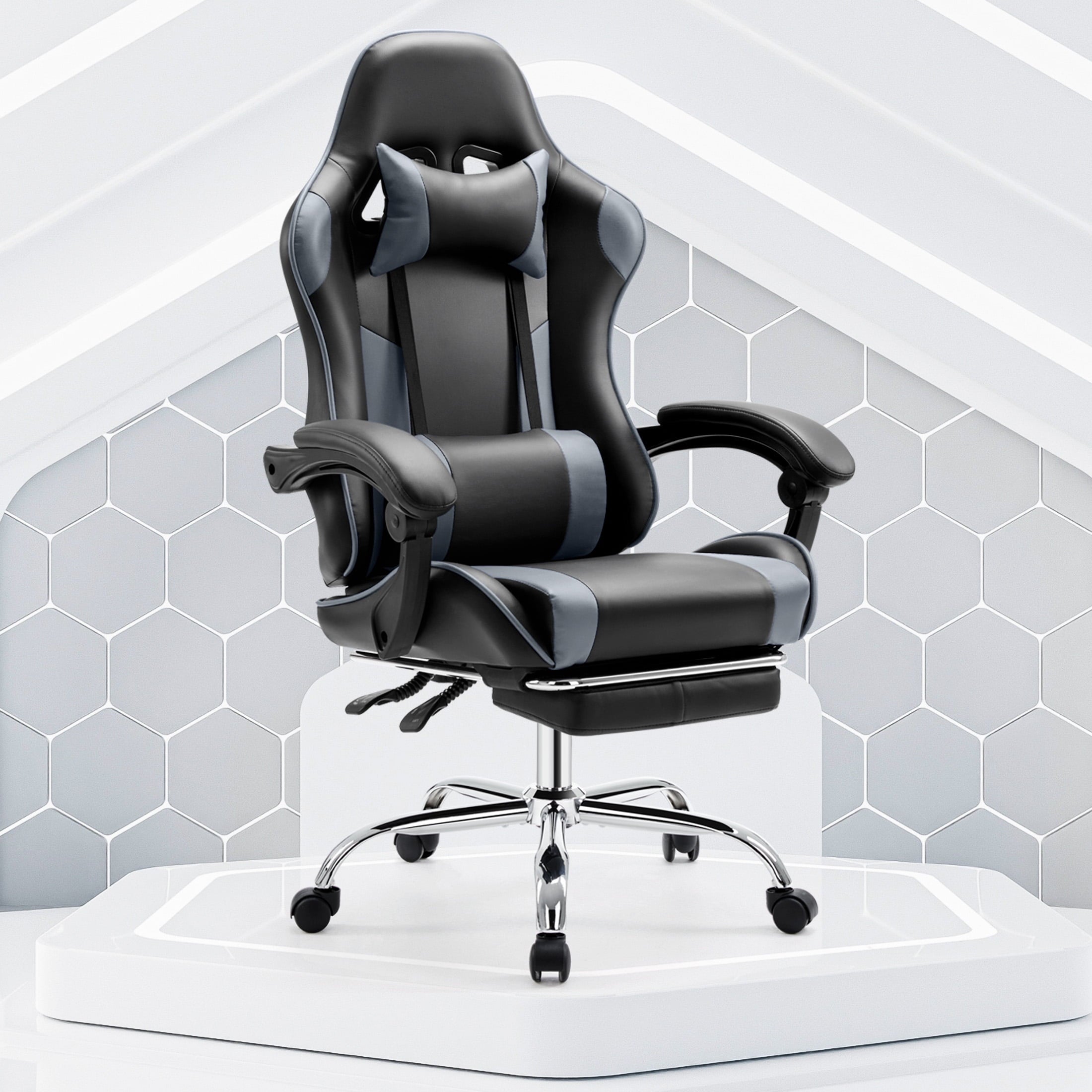 Concetta Gaming Chair with Footrest, Lumbar Support, Black/Gray