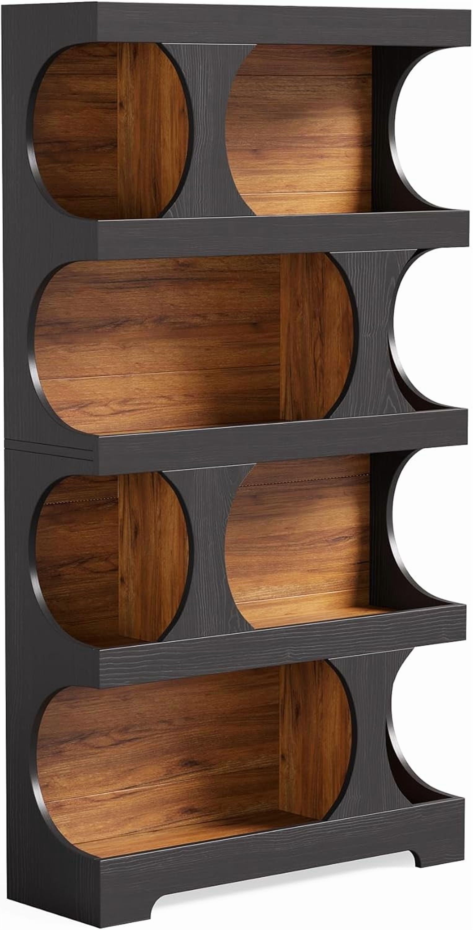 LITTLE TREE 4-Tier Large Bookshelf, 70.8-Inch Tall Bookcase with Storage Shelves, All Wooden Modern Display Rack, Black Open Book Shelf for Living Room, Bedroom, Office