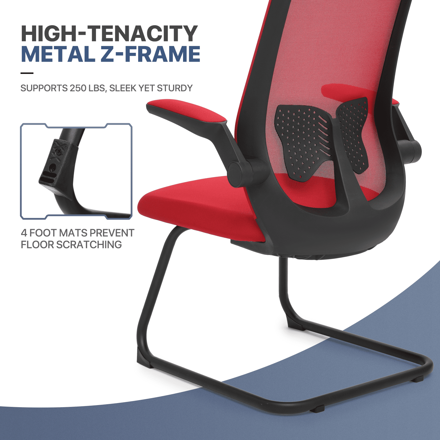 MoNiBloom Set of 2 Ergonomic Office Chair, Mesh Reception Seat with Lumbar Support & Flip-Up Arms for Waiting Room, Red