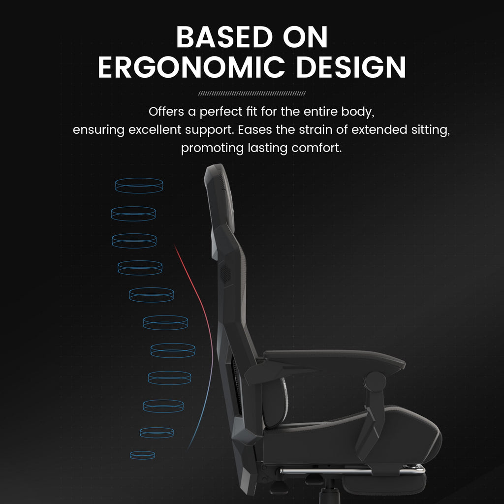 GTRACING LUFT-400 Mesh & Faux Leather Office Gaming Chair with Footrest, Black