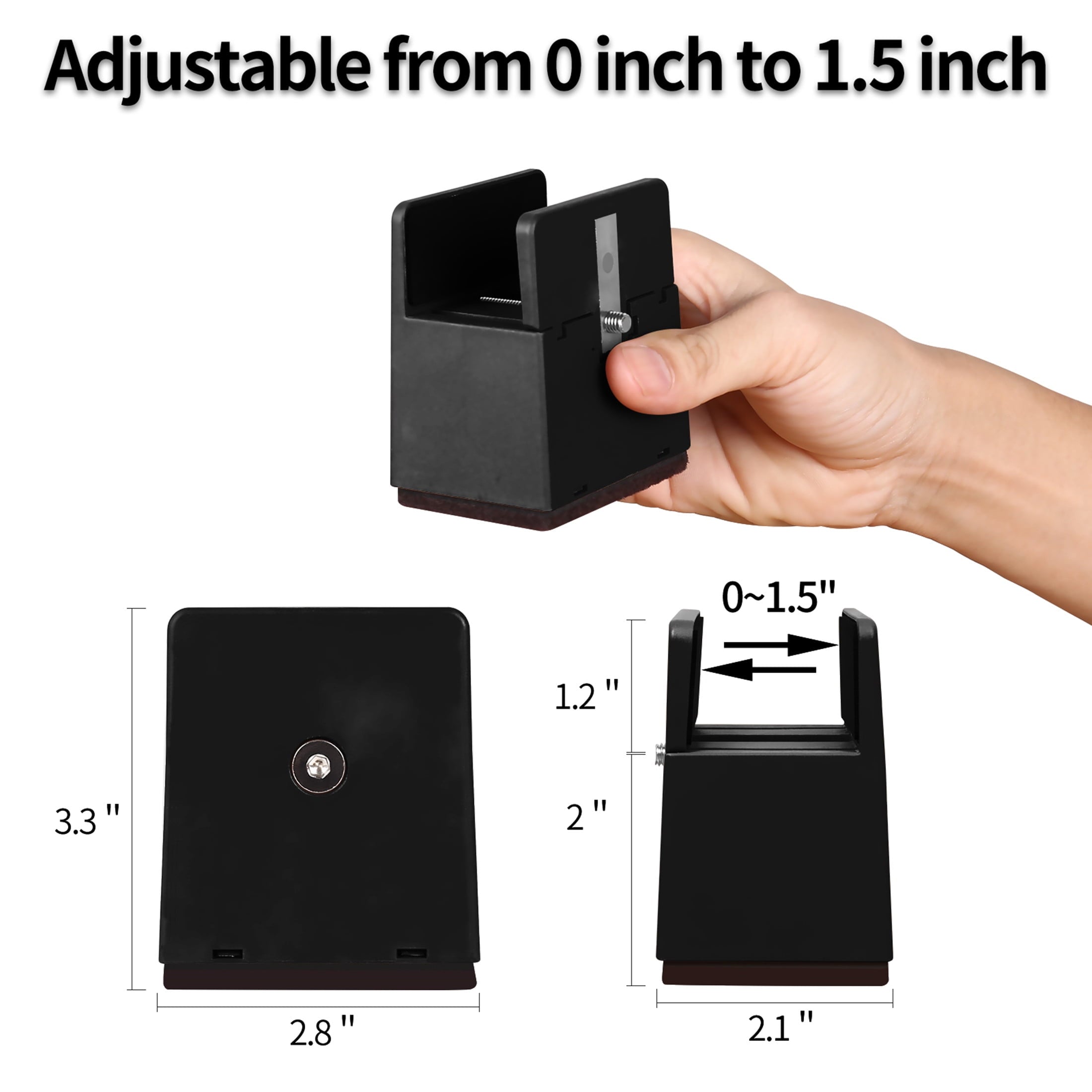 Ezprotekt Adjustable Furniture Riser Screw Clamp,Fits Foot Thickness of Bed from 0 to 1.5", Elevation in Heights 2"Bed Risers Heavy Duty (4Pack)