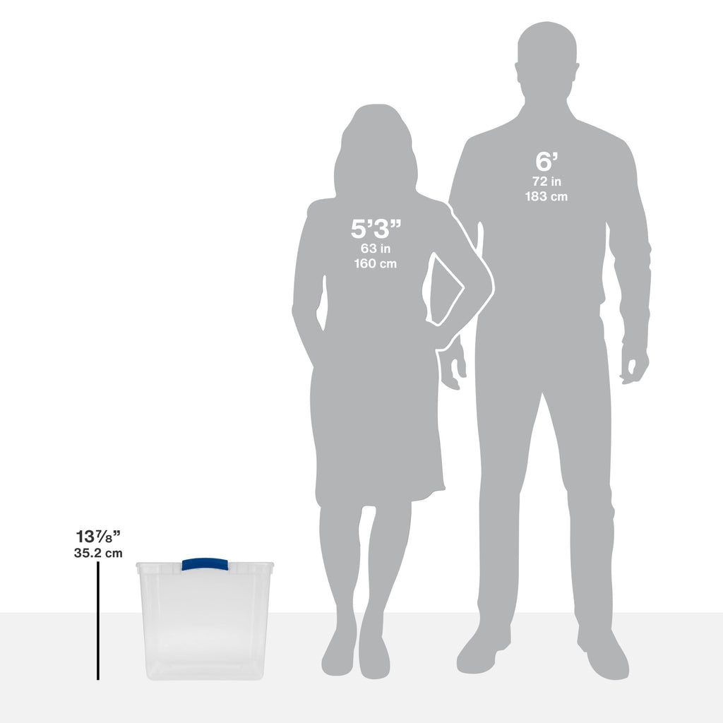 Sterilite Large Storage Bin, 66 Quart Clear Plastic Storage Container with Latch Lid, Blue