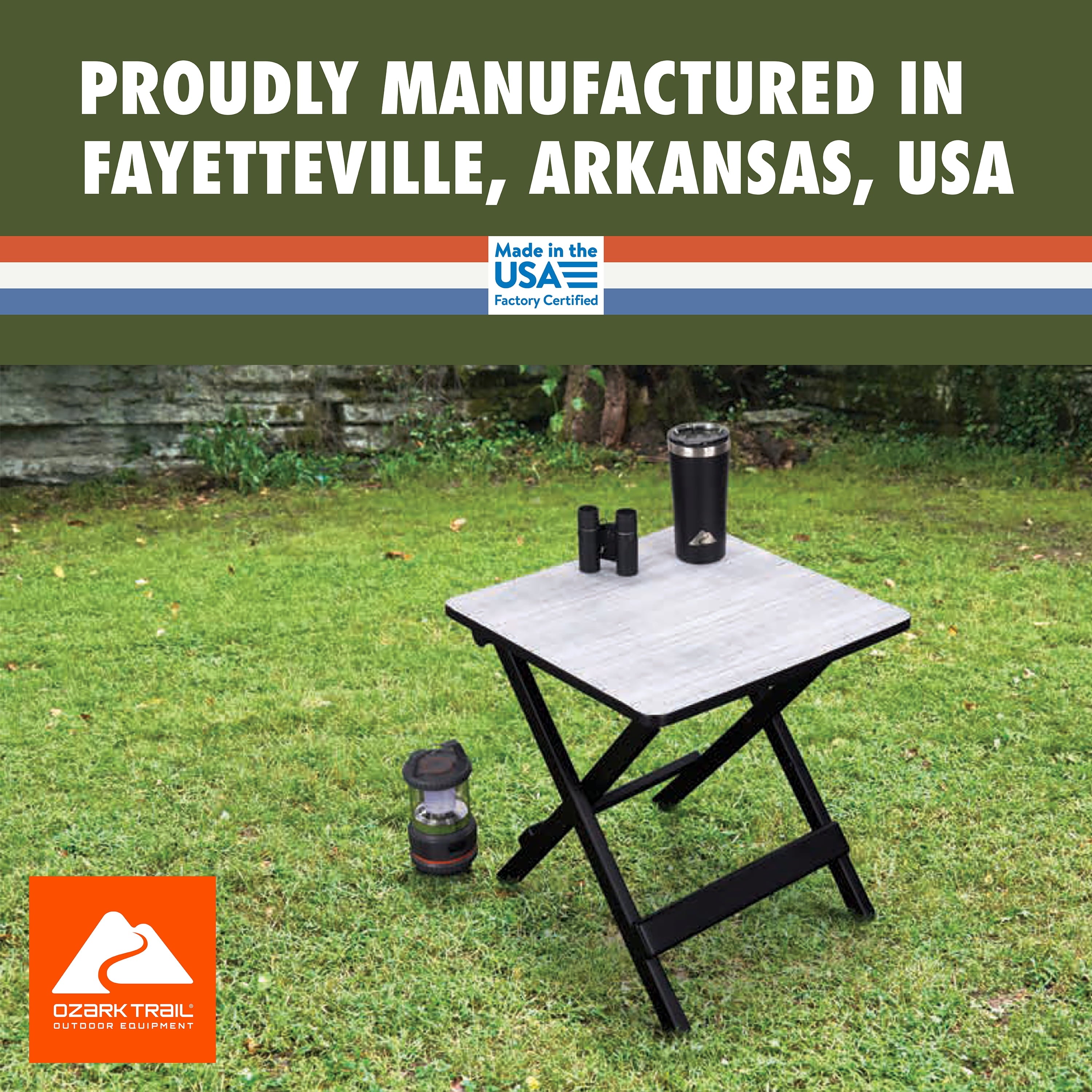 Ozark Trail 19-inch Plastic Folding Outdoor Camp Side Table, Gray Wood Grain