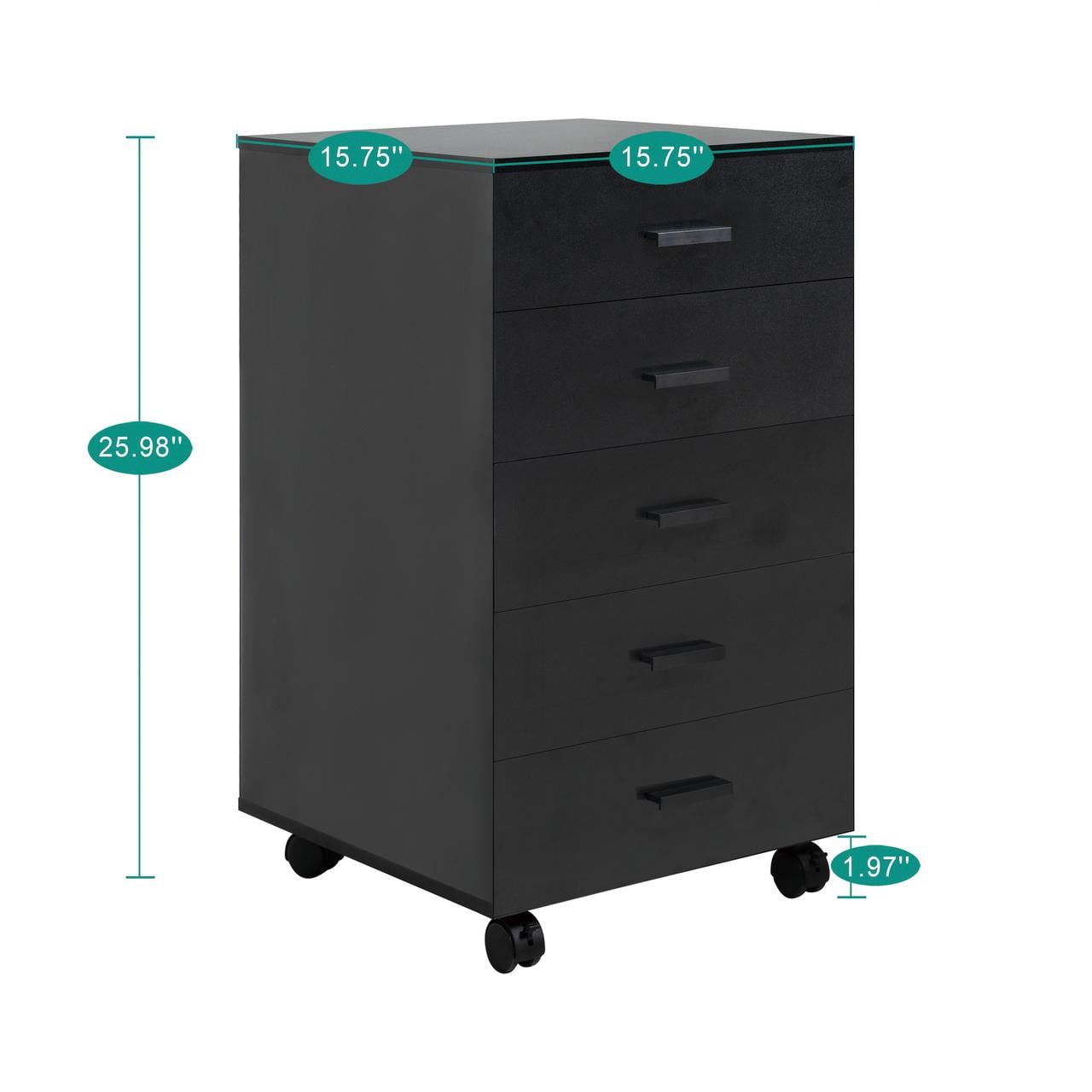 Naomi Home 5-Drawer Rolling File Cabinet with Lockable Casters, Black