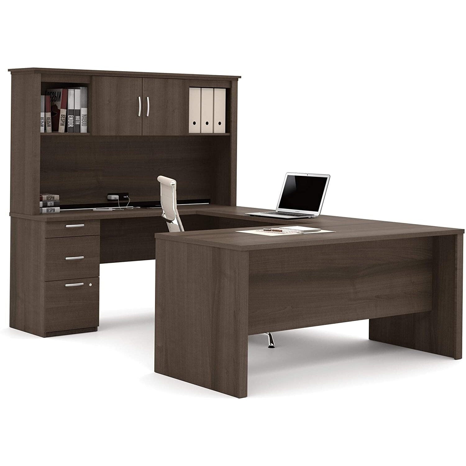 Bestar Logan Contemporary Wood Mahogany 4 Piece U Shaped Computer Desk