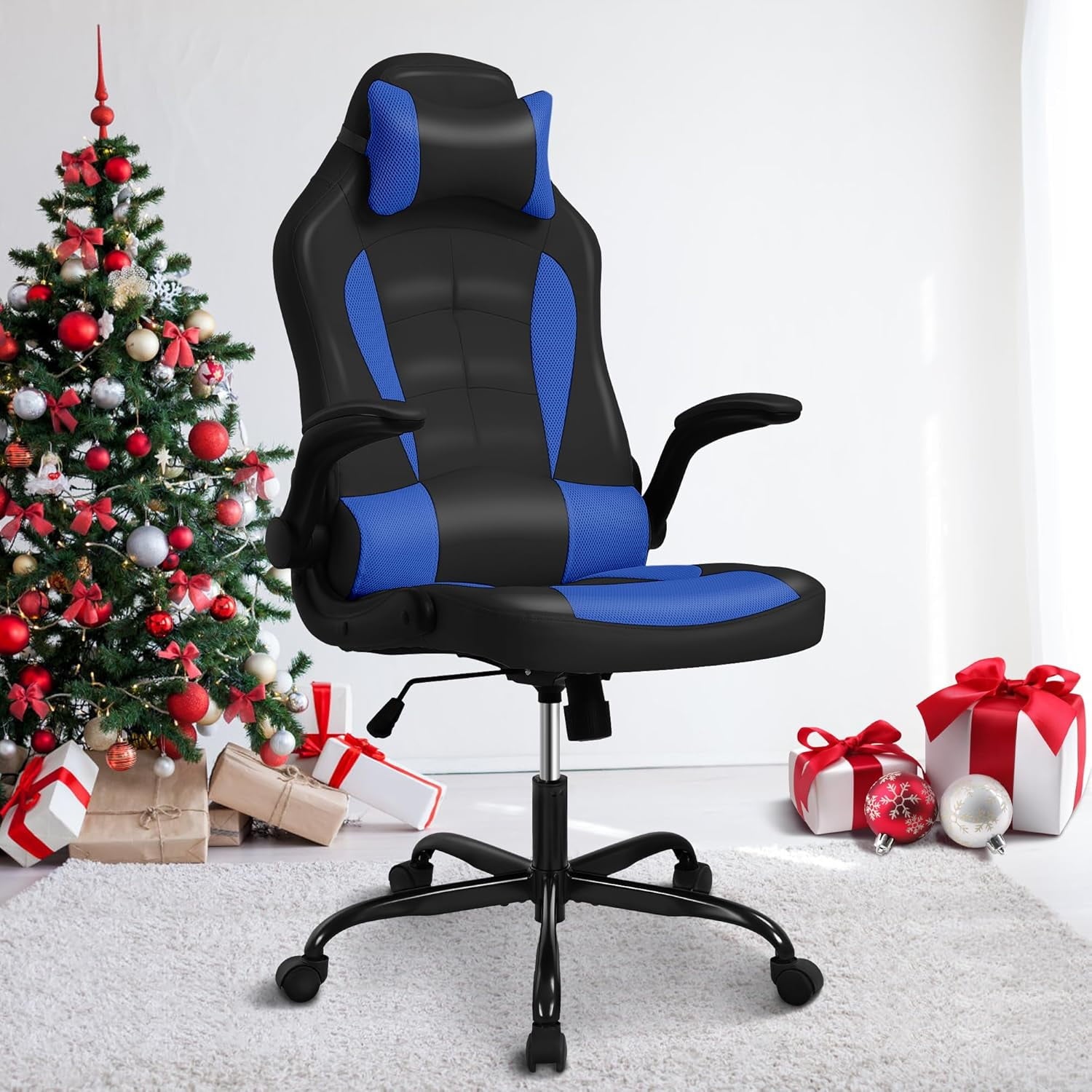 Blue Gaming Chair,  Gaming Chairs for Adults, Comfy Office Chair Ergonomic Desk Chair Computer Chair with Flip Up Arms, Swivel Reclining Gamer Chair, Height & Backrest Adjustable, 300 Lbs
