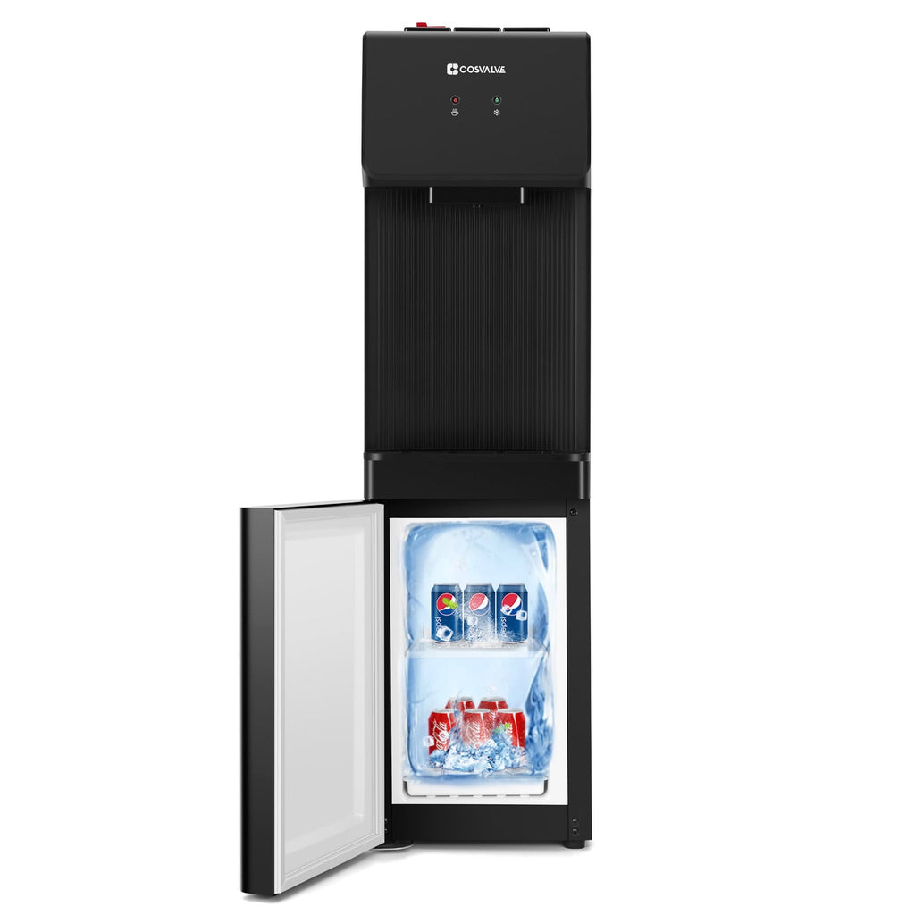 COSVALVE 5 Gallon Hot & Cold Top Loading Water Dispenser Cooler with Freezer Cabinet, Child Safety Lock