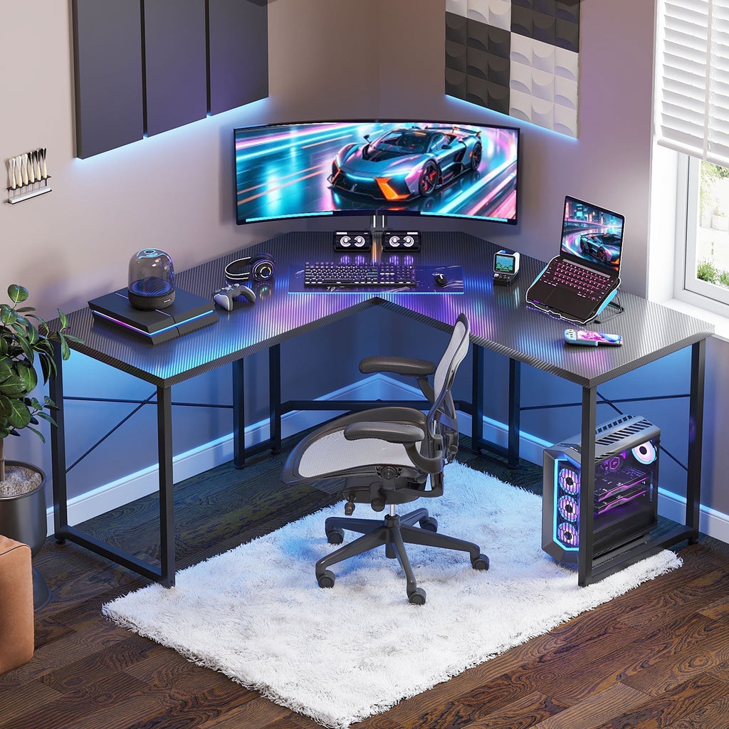 Casacomoda Computer Desk L Shaped, 51” Reversible L Shaped Computer Desk with Monitor Stand, Home Office Desk, Carbon Fiber Black